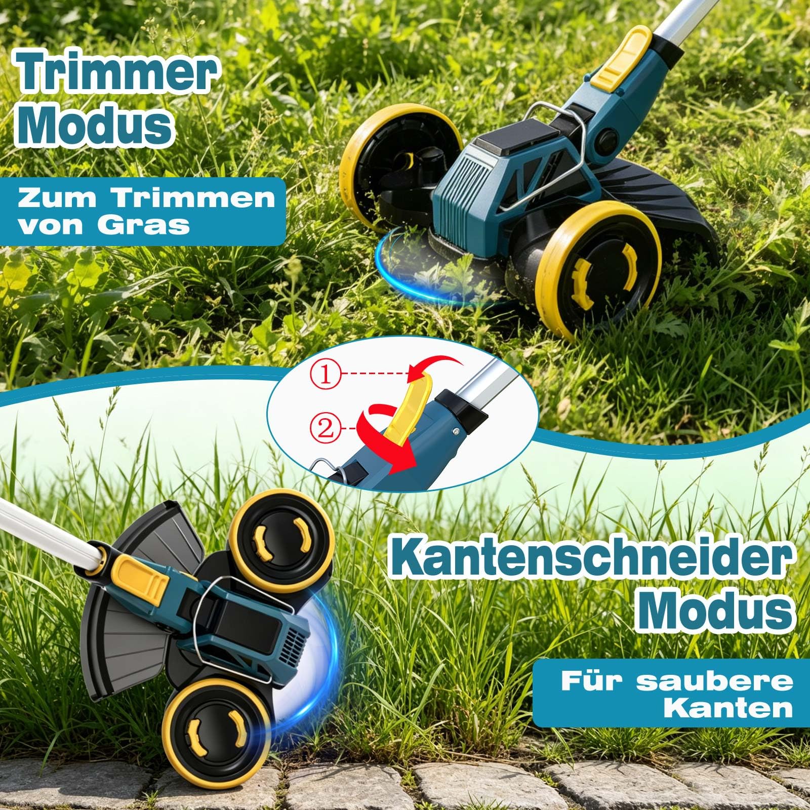 Akku Rasentrimmer für Makita-Akkus, Rasentrimmer mit Unkrautbürste und 2 x 4,0Ah Akku, 2-in-1 Akku Freischneider/Rasenkantenschneider mit 4 Klingentypen für Garden Trimmen