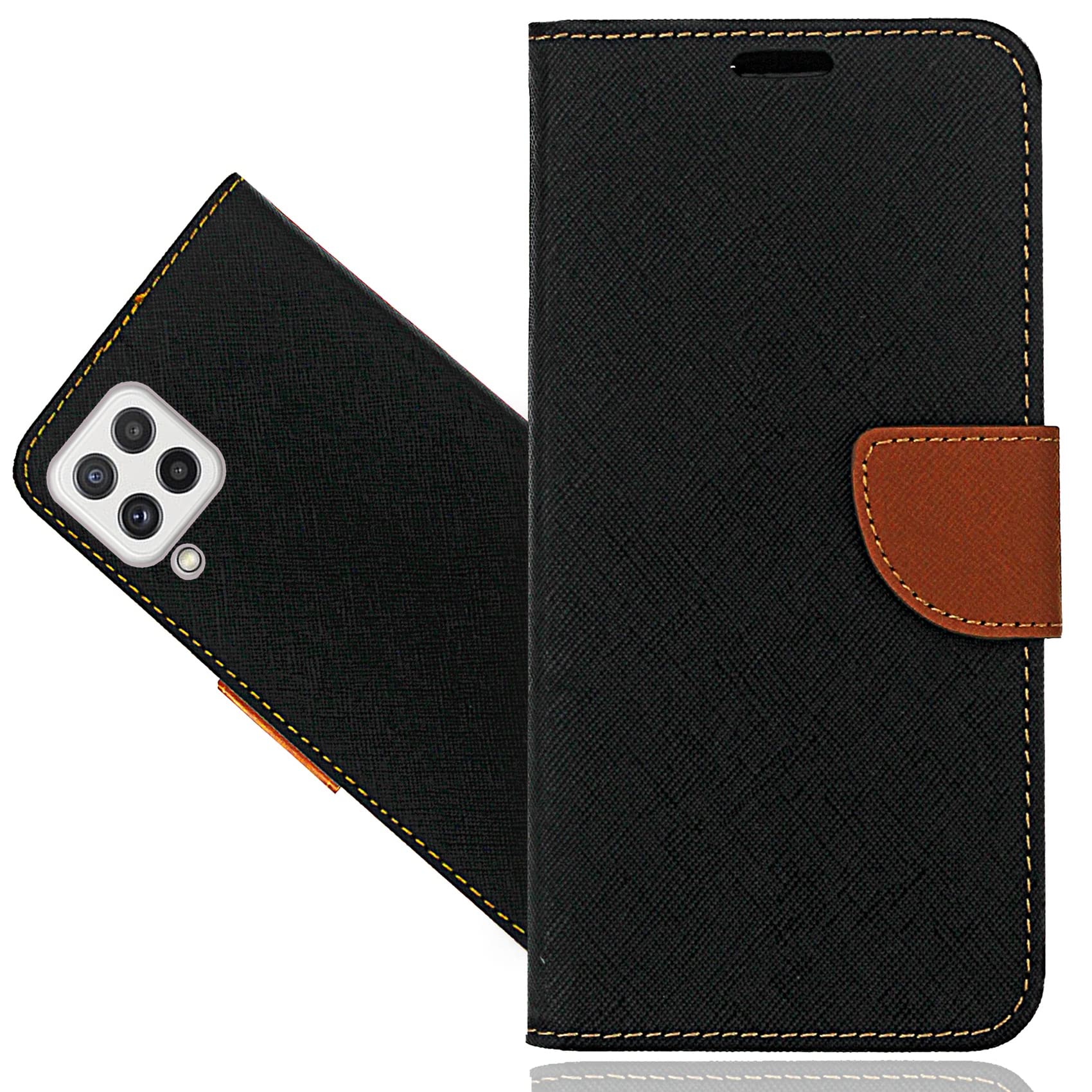 SHIYENA Leather Case For Samsung Galaxy A22 4G, Wallet Flip Leather Magnetic Card Slot Kickstand Phone Case Cover Black