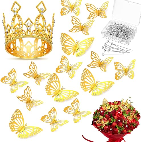 113 piezas de accesorios para ramo de flores de San Valentín, mini coronas, ramilletes, ramos de flores 3D, decoración de mariposas para festivales