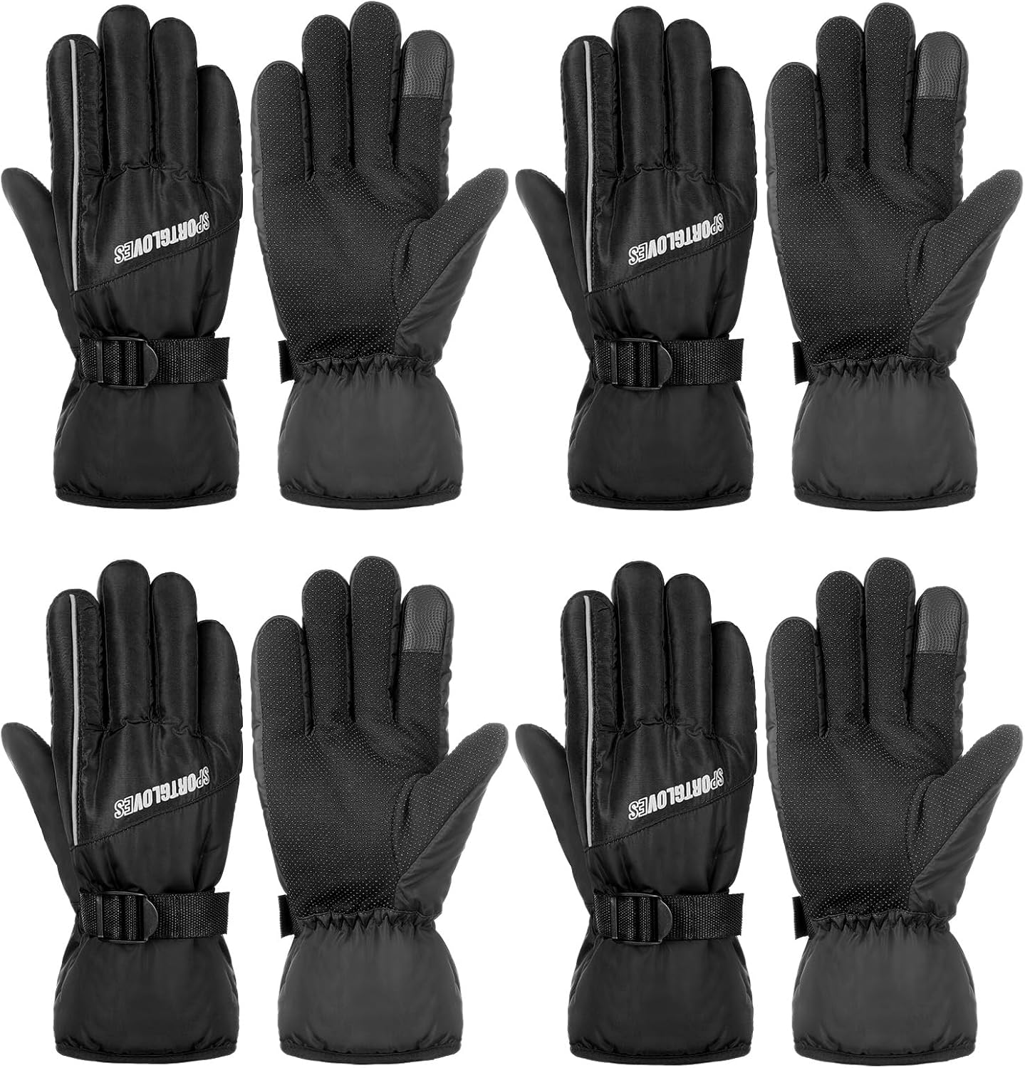 Fourluoo 4 Pair Mens Winter Ski Gloves Women Warm Waterproof Snow Gloves Adjustable Non Slip Mittens for Cold Weather