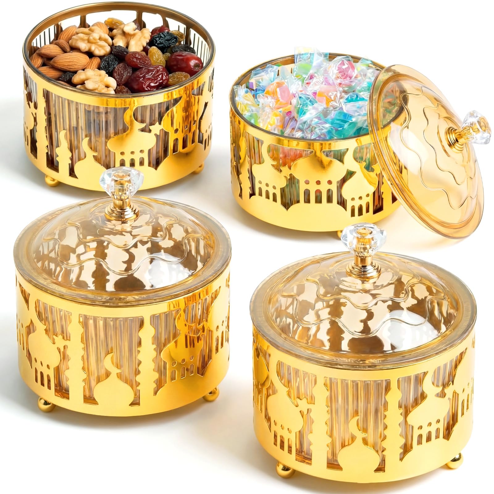 Ramadan Dienblad, Gouden Dienblad Met Acryl Dome Deksel Decoratief Dienblad Snoep Snack Dienblad Eid Mubarak Borden Ramadan Decoraties Voor Eid Feestartikelen