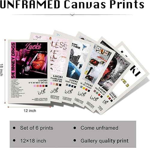 Miniatura 2 de DECOSUN Lucki - Juego de 6 pósteres de lienzo para decoración de dormitorio, decoración de pared, pinturas impresas para sala de estar, dormitorio