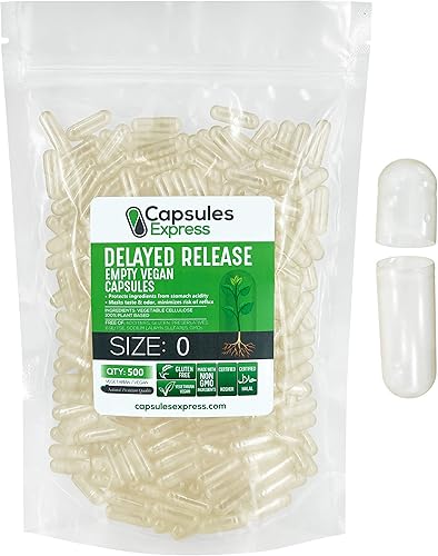 XPRS Nutra Delayed Release Size 0 Empty Capsules - 500 Count Clear Empty Vegan Capsules - Vegetarian Empty Pill Capsules - DIY Vegetable Capsule