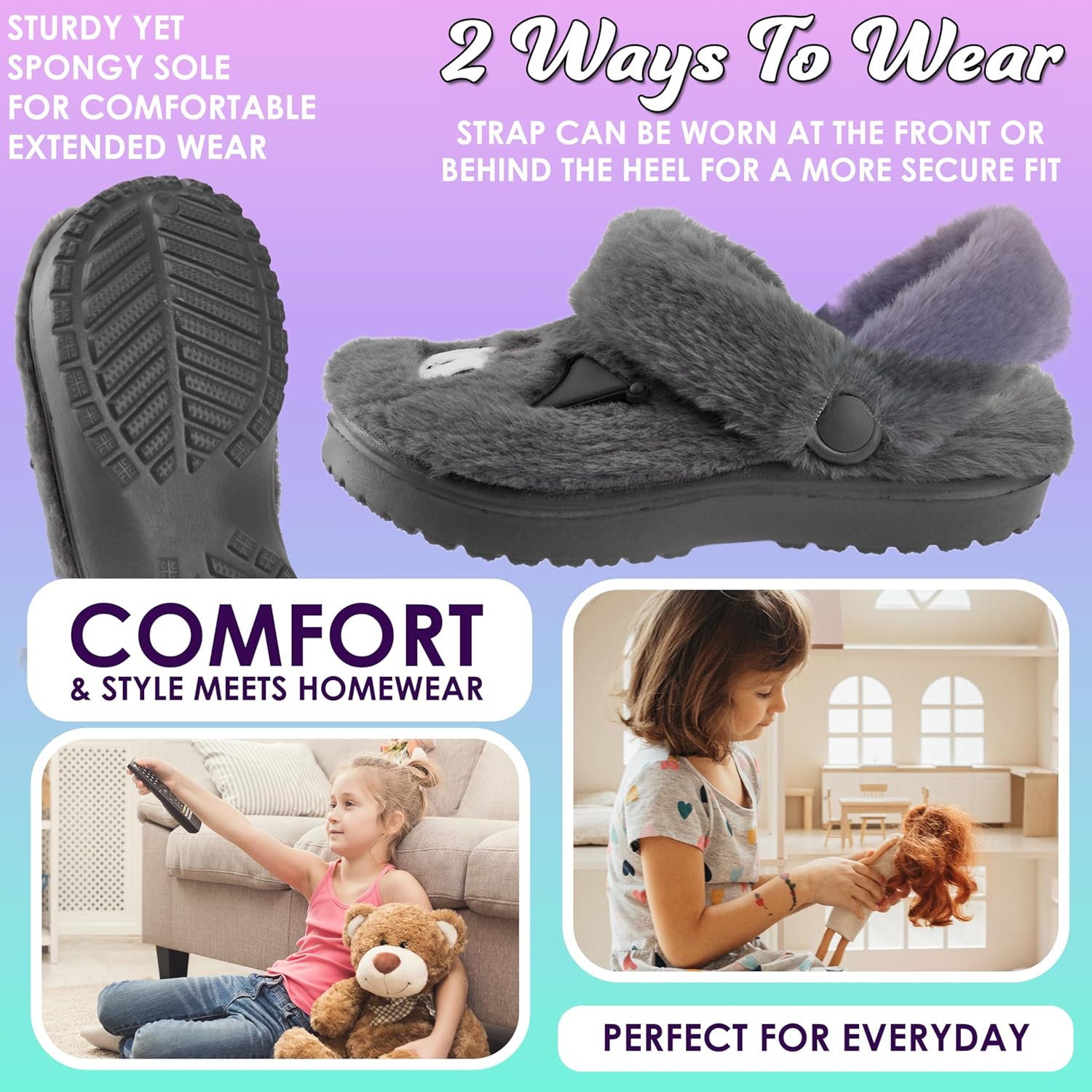 Hello Kitty Sanrio Faux Fur Clogs for Girls, US 10–3, Slip On Shoes, Kuromi Anti Slip House Slippers, Kawaii Gifts for Girls - Image 4