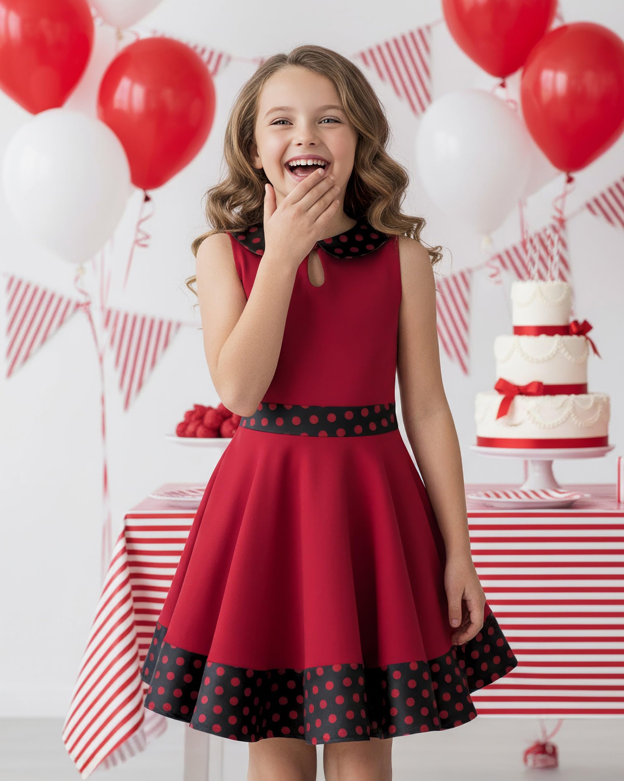 BlackButterfly Mädchen Kleid Zoey Punkte | Tellerrock, Ärmellos, Bubikragen, Kontrastbesatz, Gefüttert, Reißverschluss Hinten, Zum Drehen, 3-14 Jahre