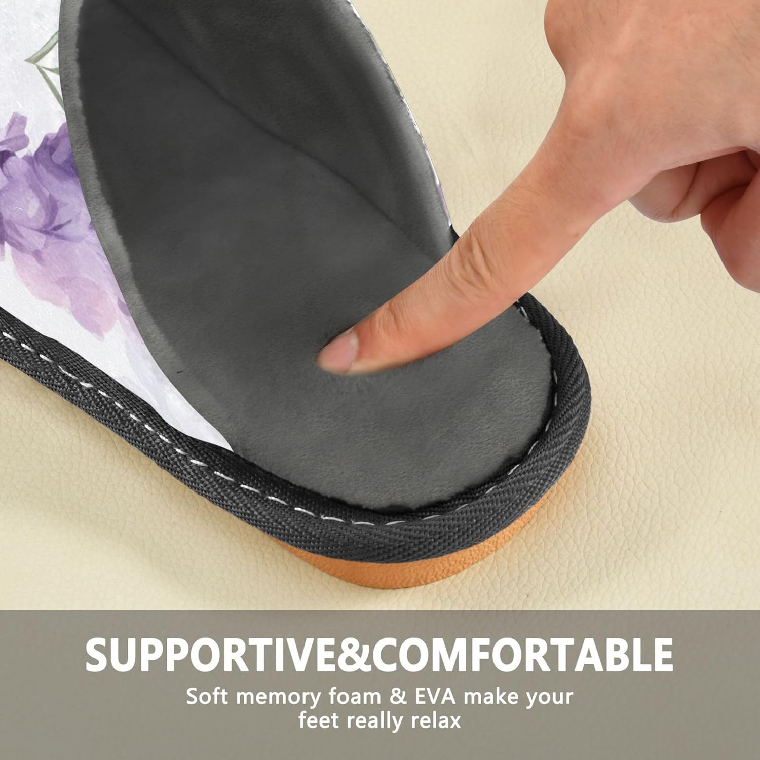 Purple Lavender Flower House Slippers – Cozy Fuzzy Slippers for Guests, Washable & Disposable, Perfect for Shoeless Home, Spa & Hotel Use A110334