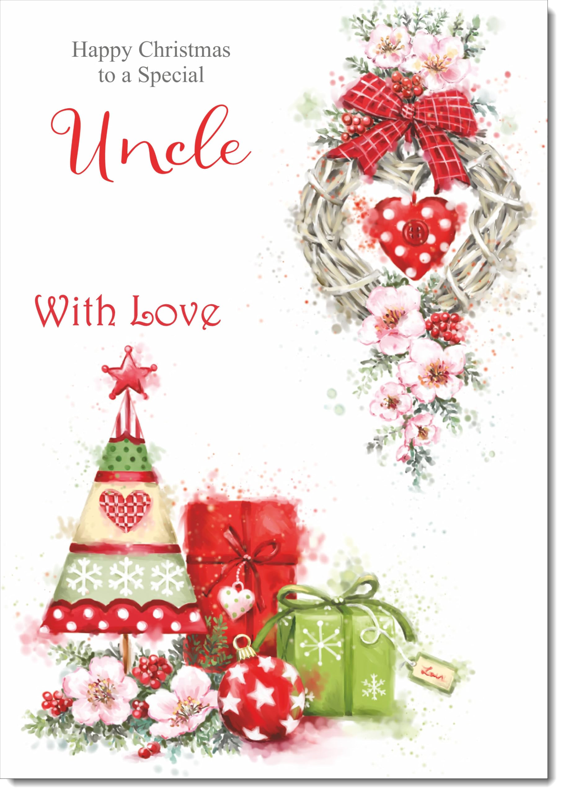 doodlecards Uncle Christmas Card Heart Decorations Large A4 Size Christmas Card for Uncle with Plain Envelope — image 1