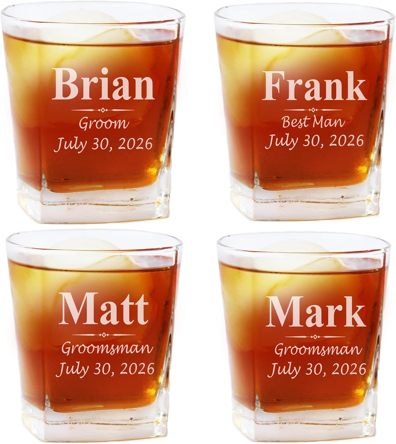 My Personal Memories Set of 1, 4, 5 and More Custom Personalized Whiskey Rocks Glasses for Bachelor Party - Engraved Square Rocks Glass Gifts for Groom, Groomsman - 3-Lines Style (6)
