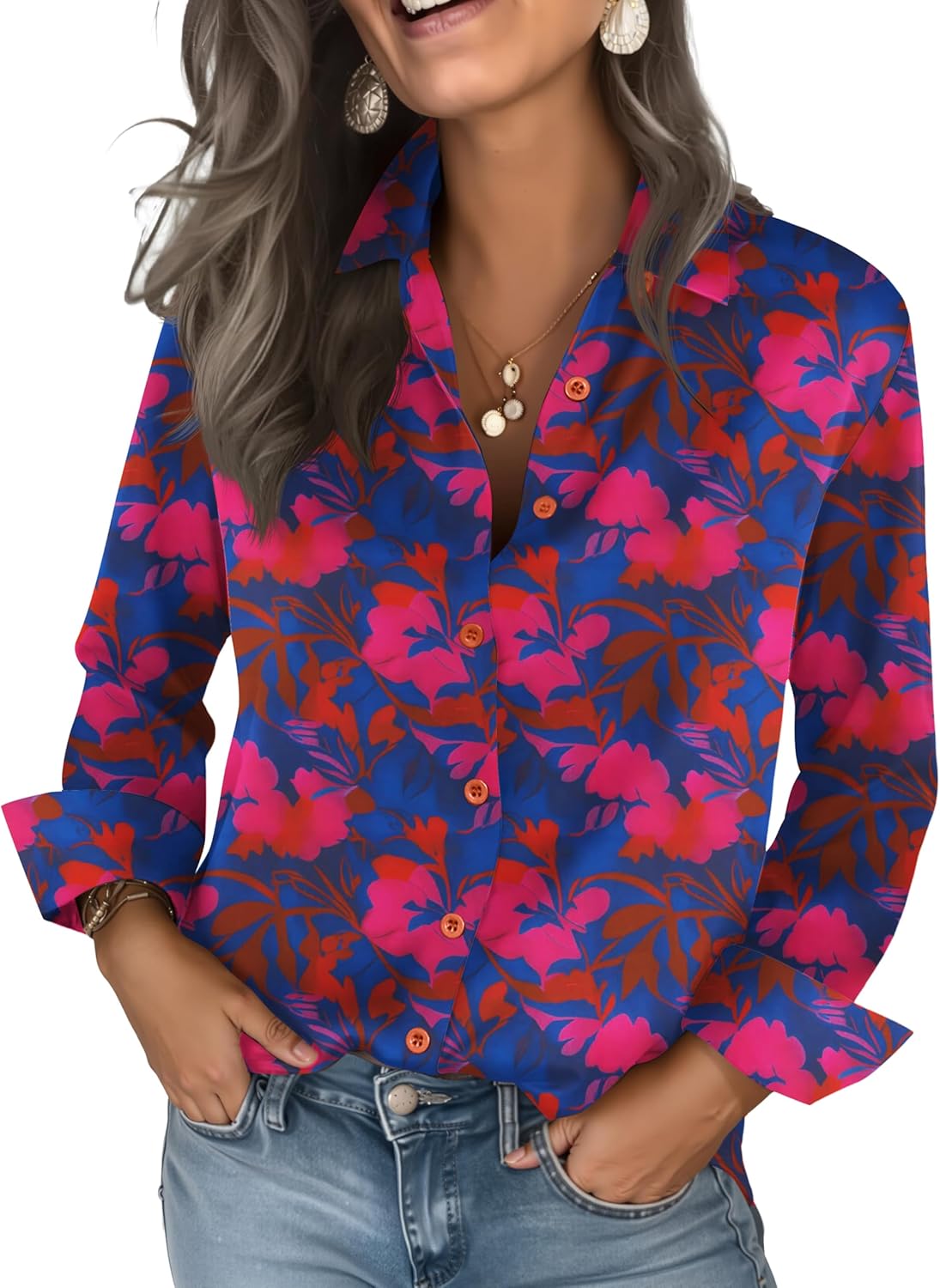 Womens Ultra-Soft Lightweight Satin Silk Button Down Shirts Silky Long Sleeve Work Dress Blouses Tops - Image 2