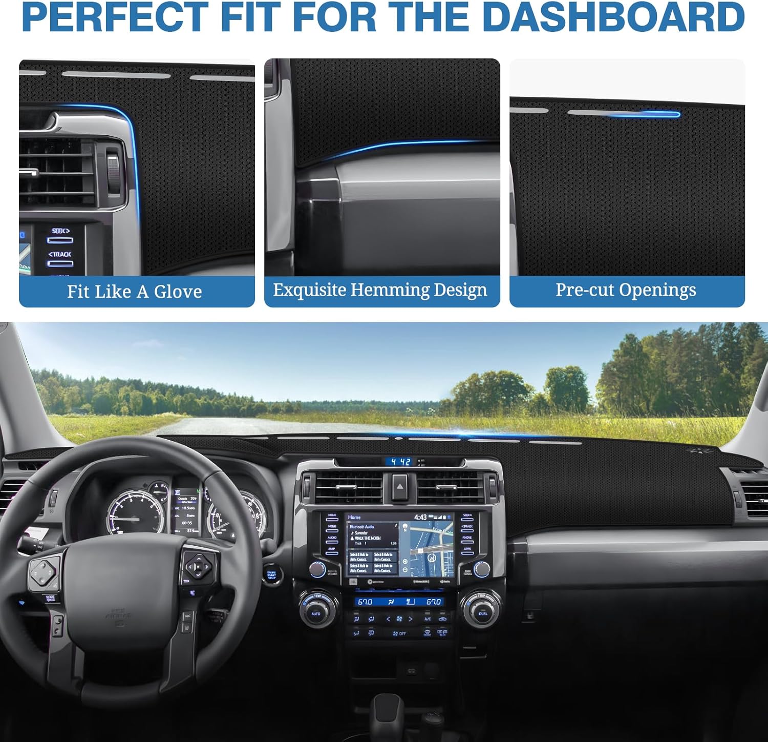 FIILINES Dash Cover for Toyota 4Runner 2010-2024, Dashboard Cover Mat for Toyota 4Runner Accessories Mesh Breathable Non-Slip Dash Mat UV Protector No Glare Black