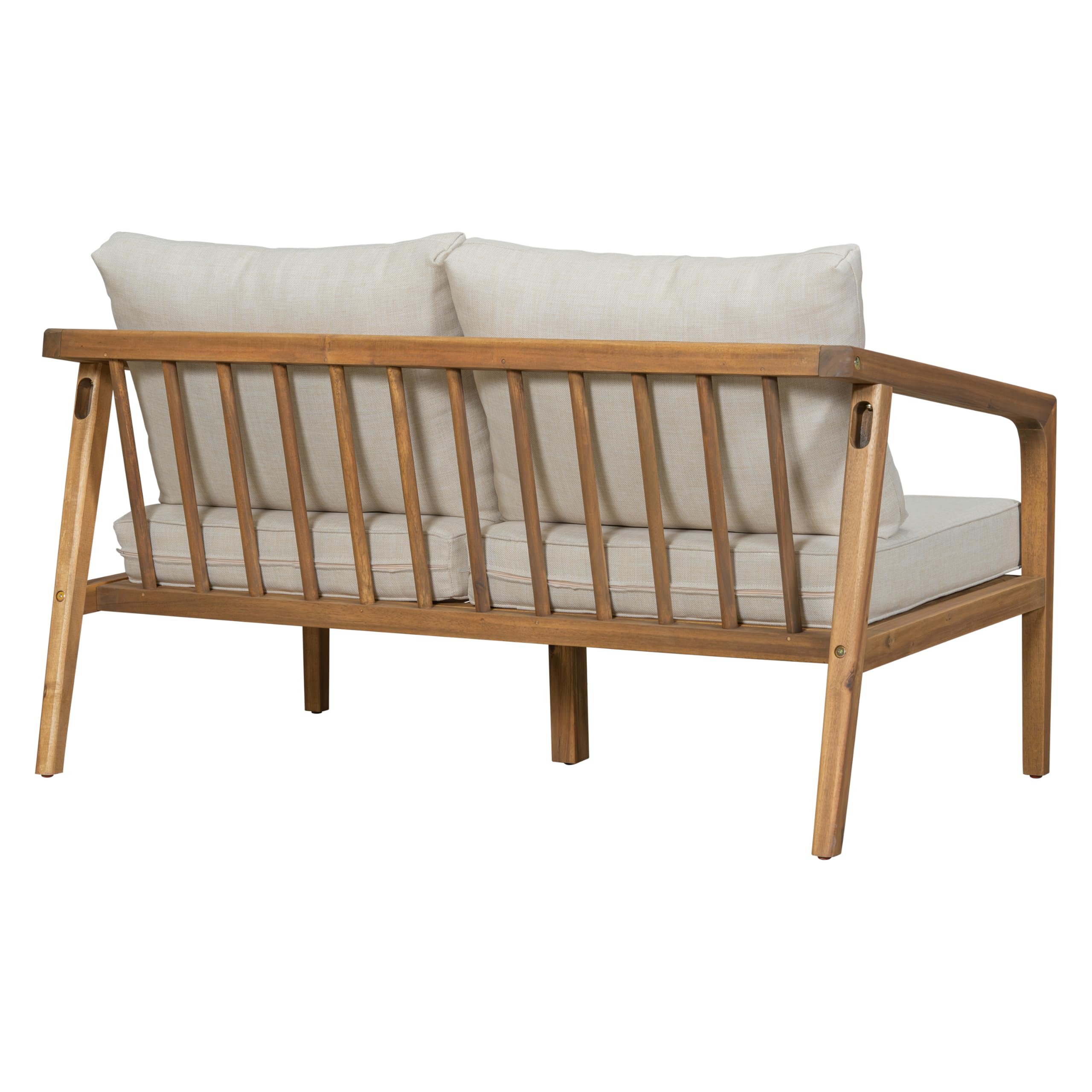 Westin - Mueble de sofá biplaza de madera de acacia para patio, sofá de 2 plazas para exteriores con cojines extraíbles de tela, porche, jardín, patio trasero, teca y beige 3