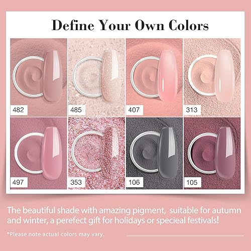 Miniatura 3 de AZUREBEAUTY Kit de 30 piezas de polvo de inmersión para uñas con palitos de uñas, color rosa nude translúcido, juego de líquidos de inmersión de 8