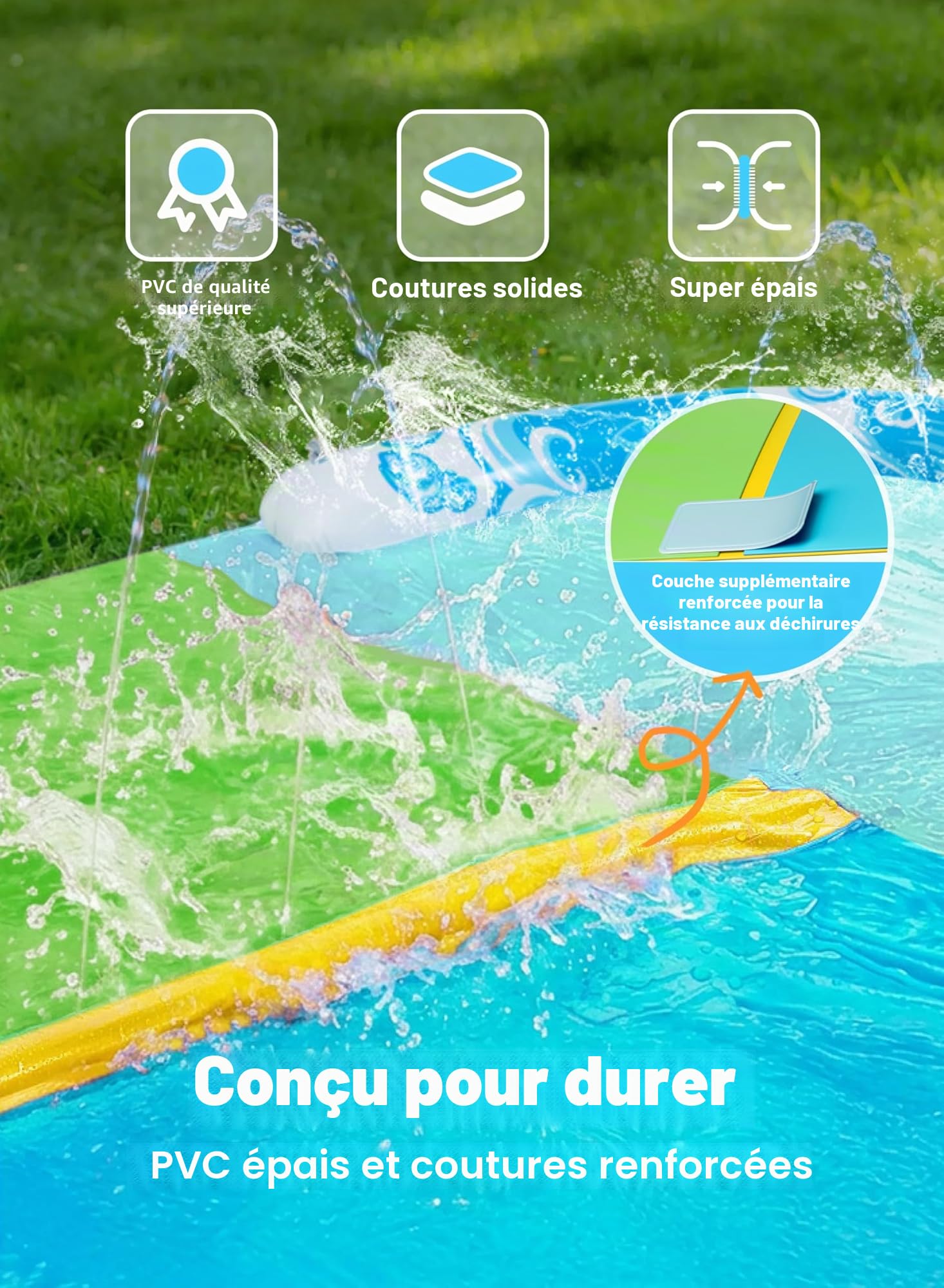 JOYIN Toboggan Aquatique de 32,5 pieds/990.6cm avec 2 Planches gonflables, Toboggan de pelouse Extra Long et résistant avec arroseur, Jouet d'été pour Enfants et Adultes, Bleu, Vert