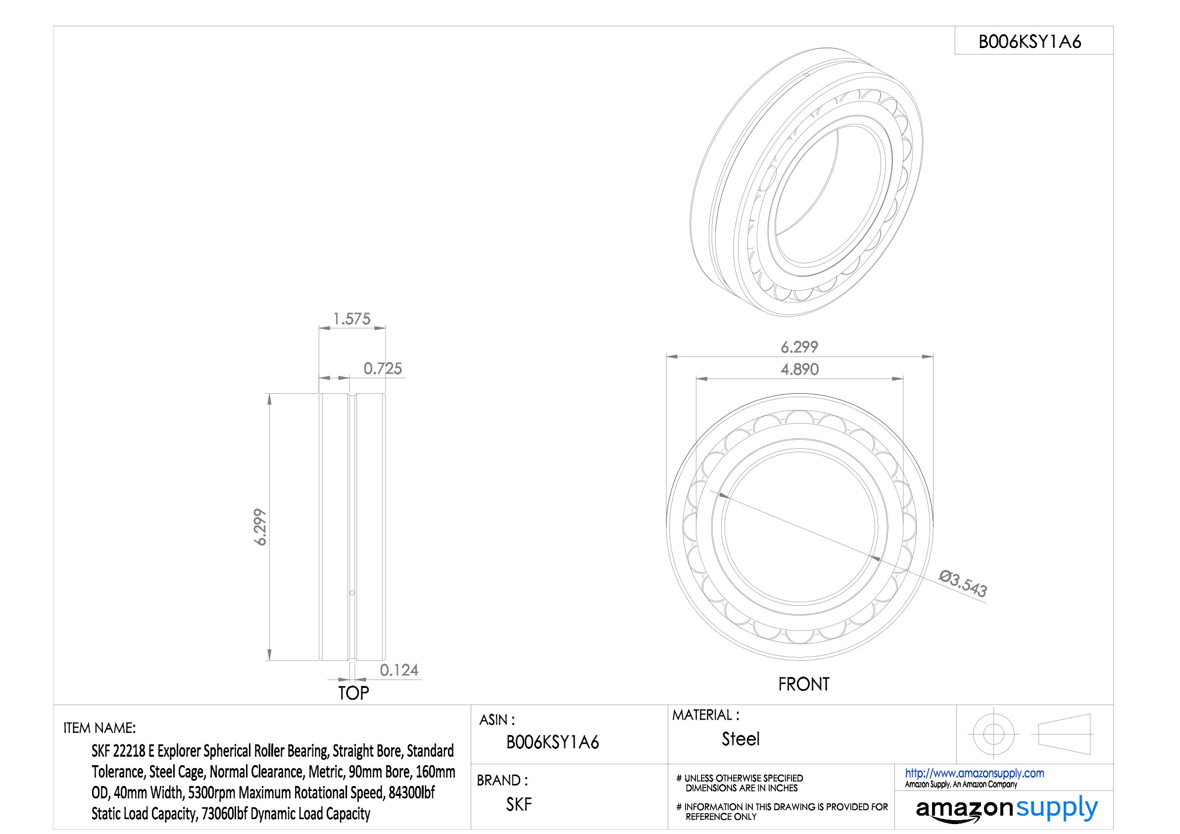 SKF 22218 E - Rodamiento de rodillos radiales esféricos