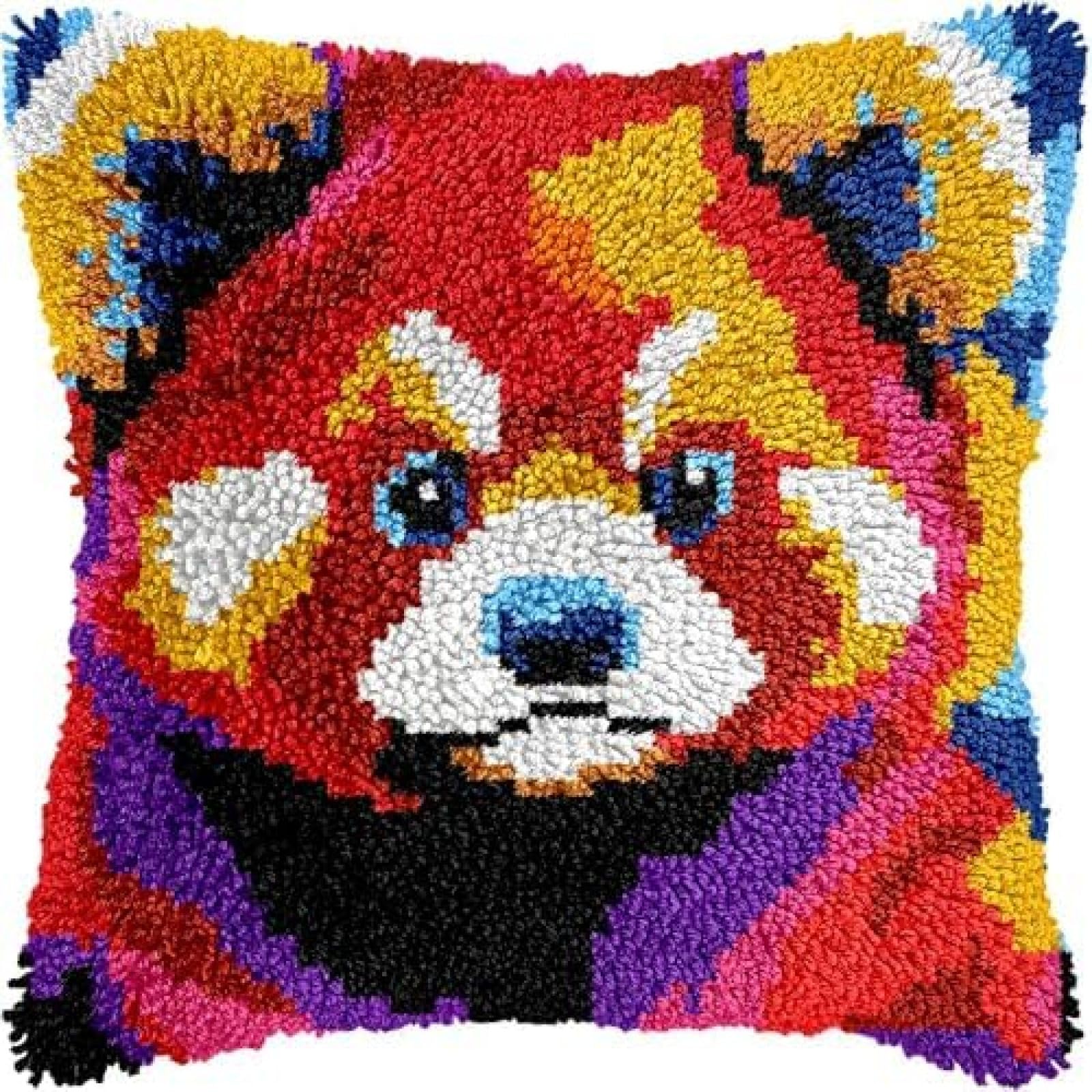 ANSIWEIGO Red Panda Latch Hook Pillow Kits Pillow Cover Latch Hook Crafts Crochet Knitted Hooking Pillowcase Cushion Crafts Embroidery Latch Hooking Kits Material Set,17x17inch/43x43cm