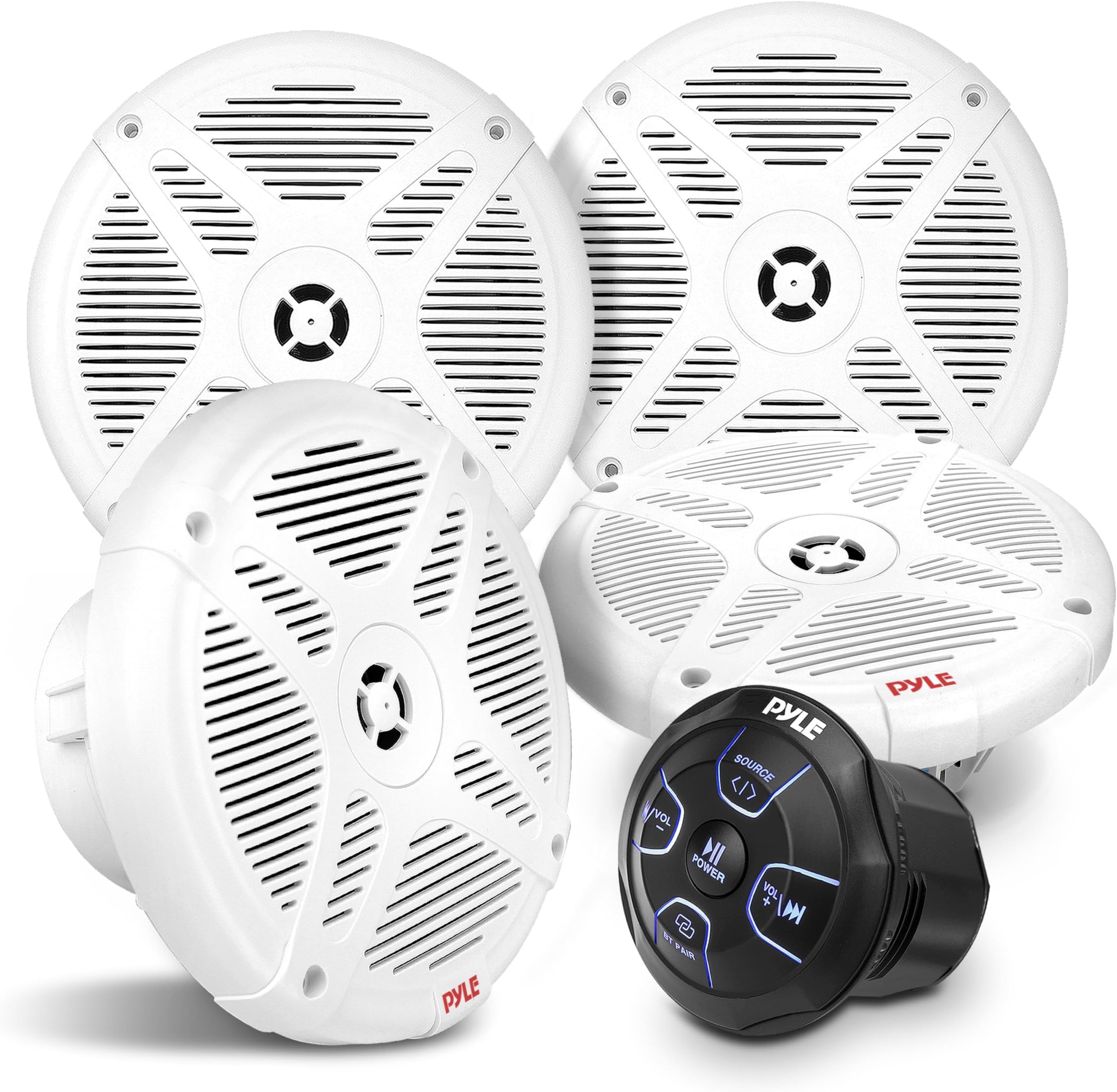 PyleUsa Waterproof Rated Off-Road Speakers - 6.5'' Marine Speakers w/Wireless BT Remote Control Receiver, Compact Dual Vehicle Speaker System for ATV, UTV, 4x4, Jeep, Powersports Vehicles - PLMRKT401