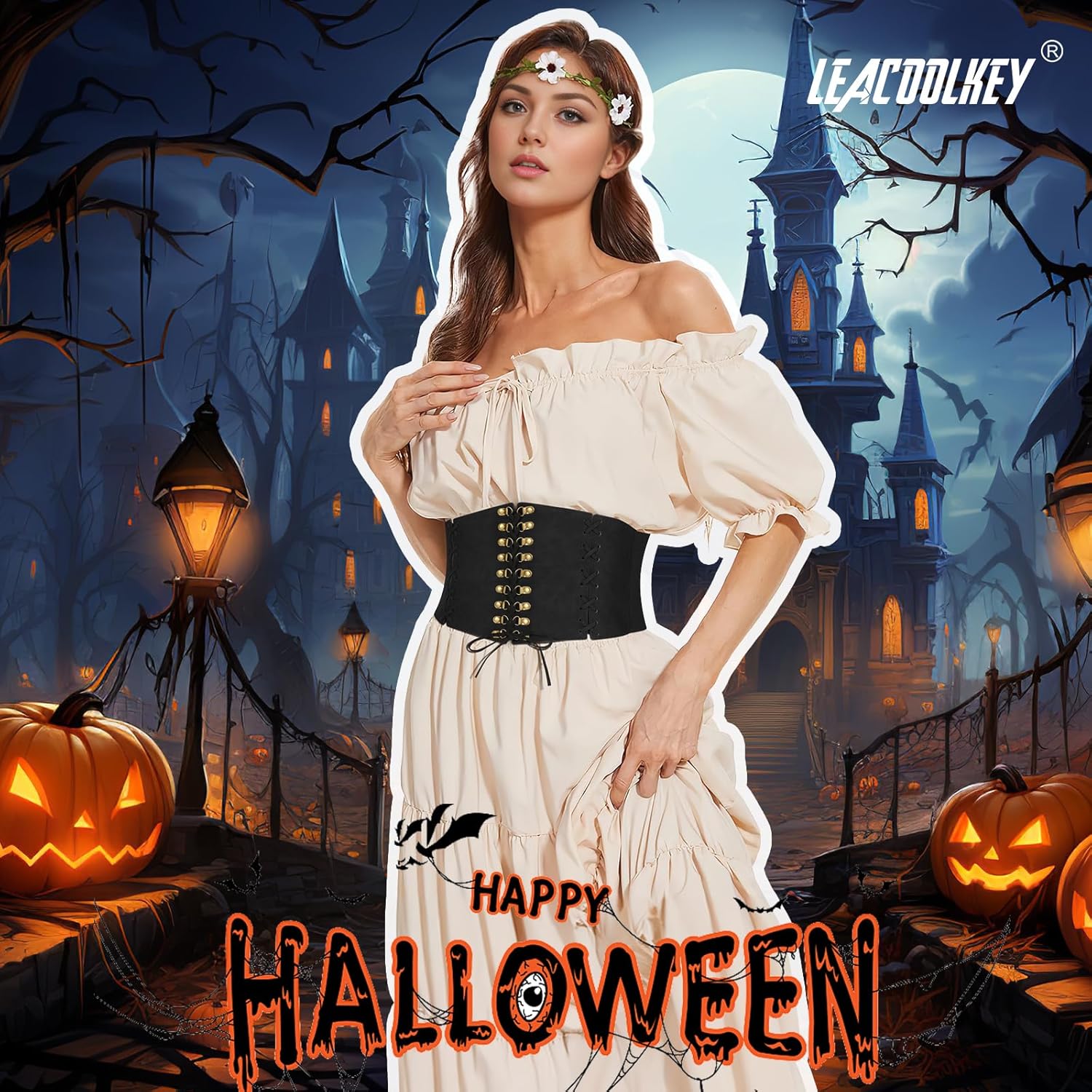 LEACOOLKEY Women’s Wide Corset Belt Vintage Elastic Waist Belt for Dresses Halloween Costume - Image 4