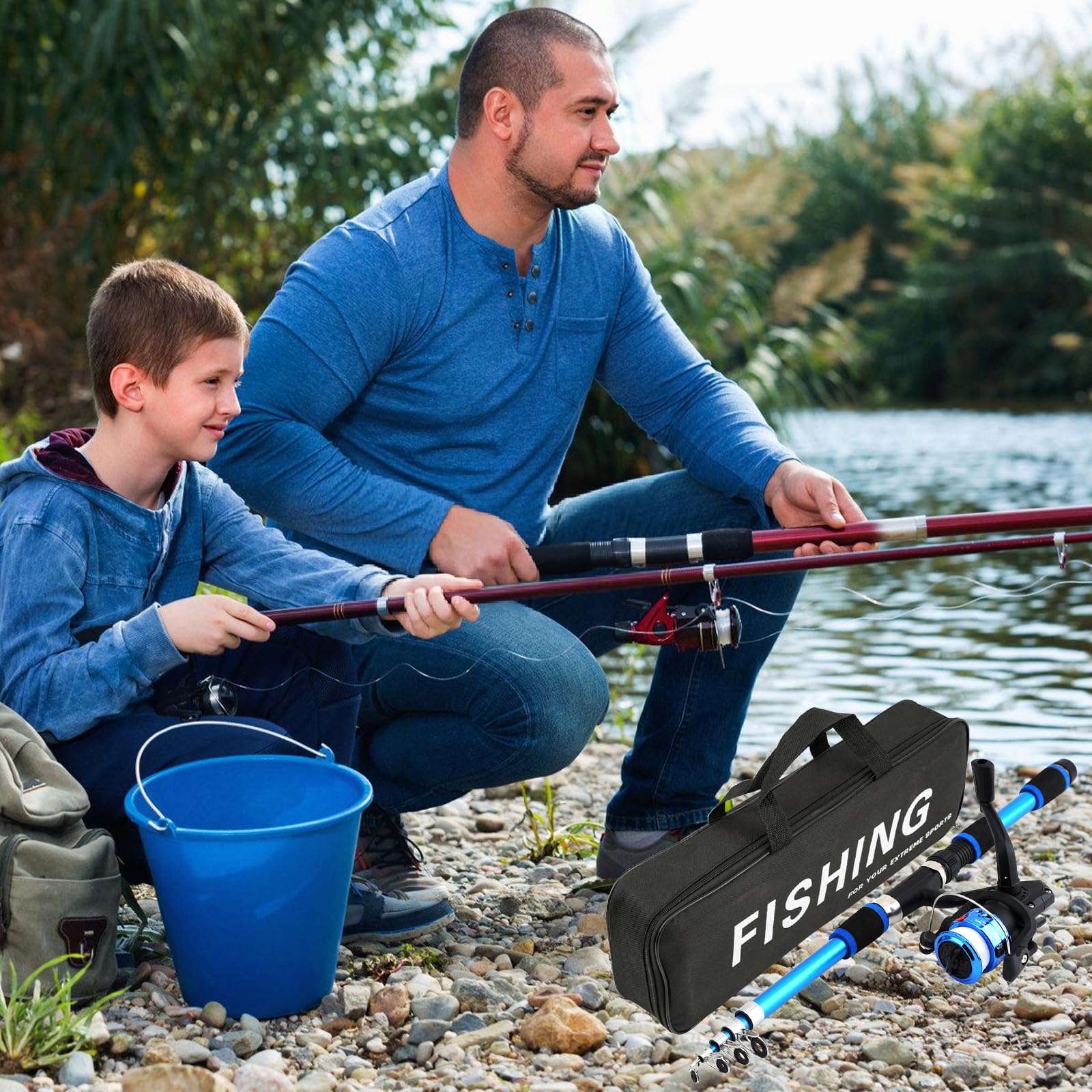 Kit De Pêche pour Enfants, Canne À Pêche Et Moulinet pour Enfants, Kit De Démarrage pour Enfants 2,1 M avec Moulinet Et Leurres, Canne À Pêche Télescopique, Kit De Canne À Pêche pour Enfants
