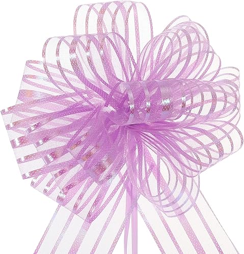 MECCANIXITY 5 lazos grandes de organza de 6 pulgadas para envolver regalos, cinta de hilo de gasa, color morado claro para cestas de boda, regalos