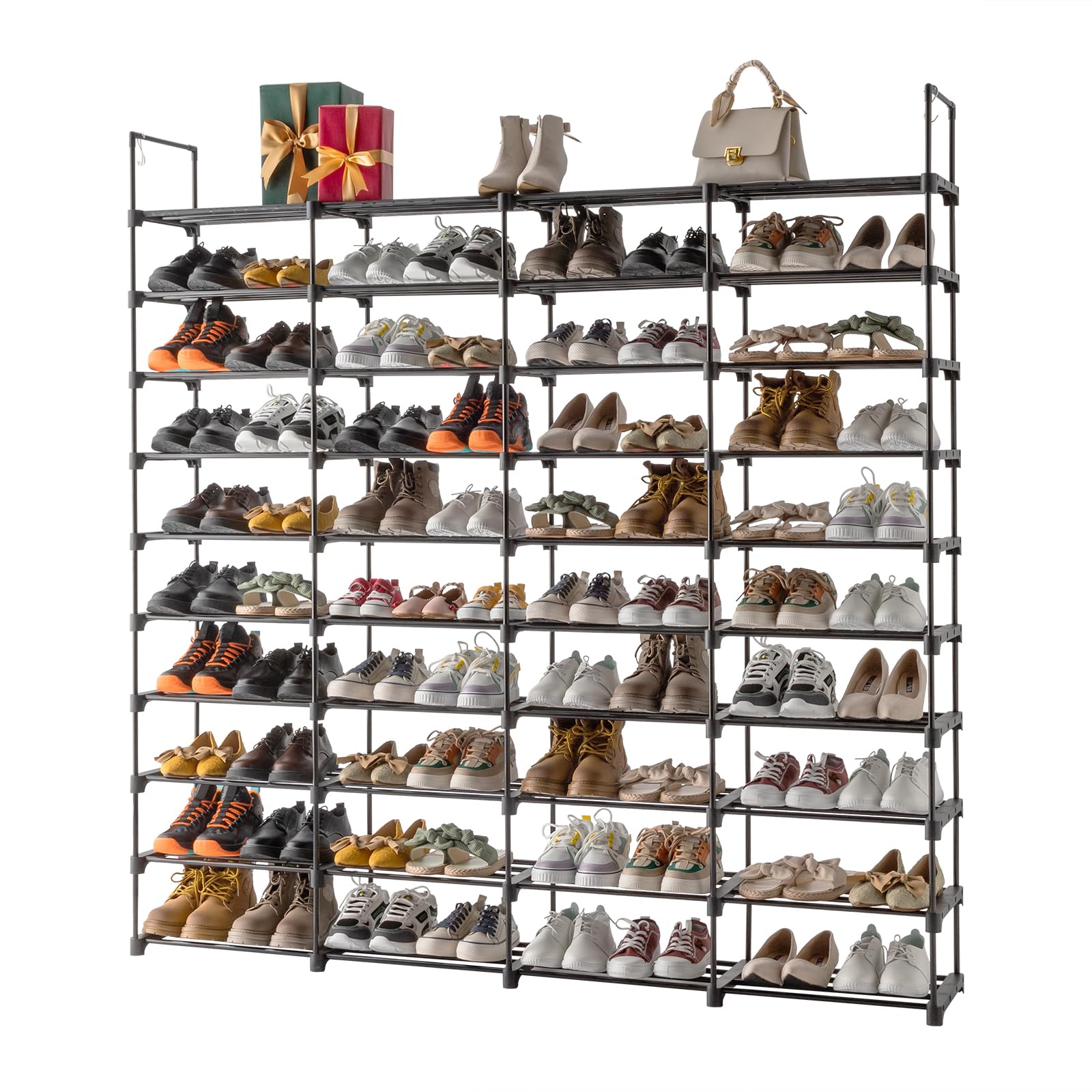 10 Tiers Shoe Rack, Large Capacity Shoe Shelf, Tall Shoe Organizer, Space Saving Shoe Shelf Holds 80 Pairs, Adjustable Height, Stackable Shoe