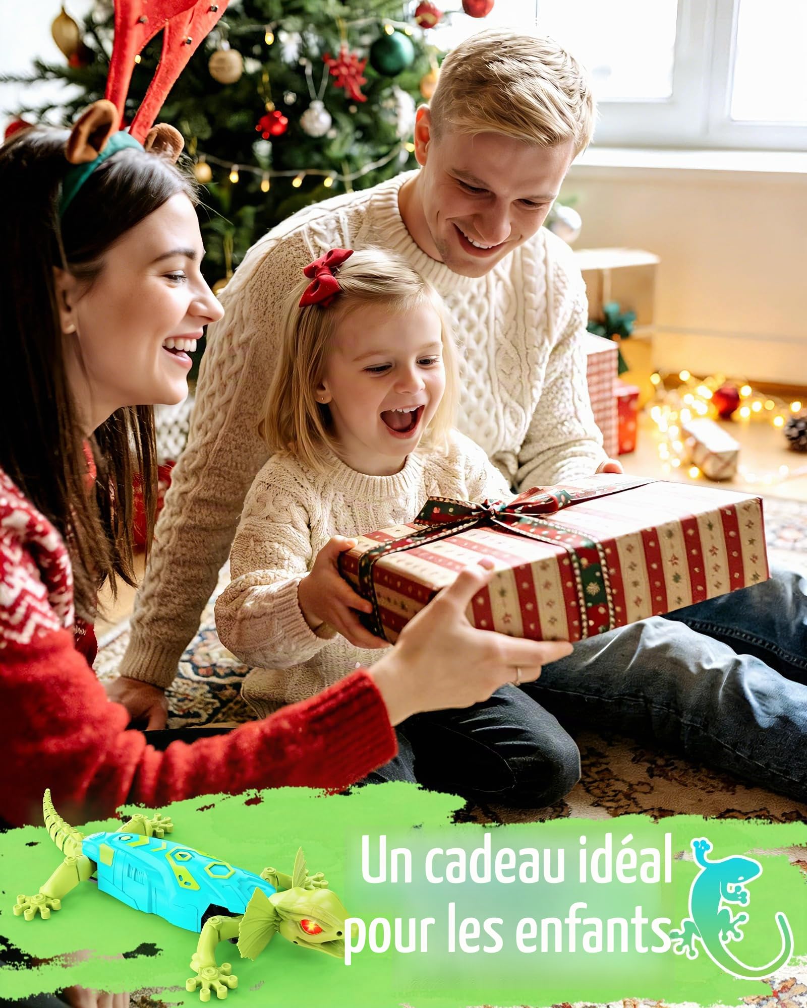 Kizmyee Lezard Télécommandé - Rechargeable Grimpeur Gecko Radiocommandé Jouet Enfants avec Yeux Lumineux, RC Robot Jeux Cadeau Pâques pour Garçons et Filles 3+ Ans