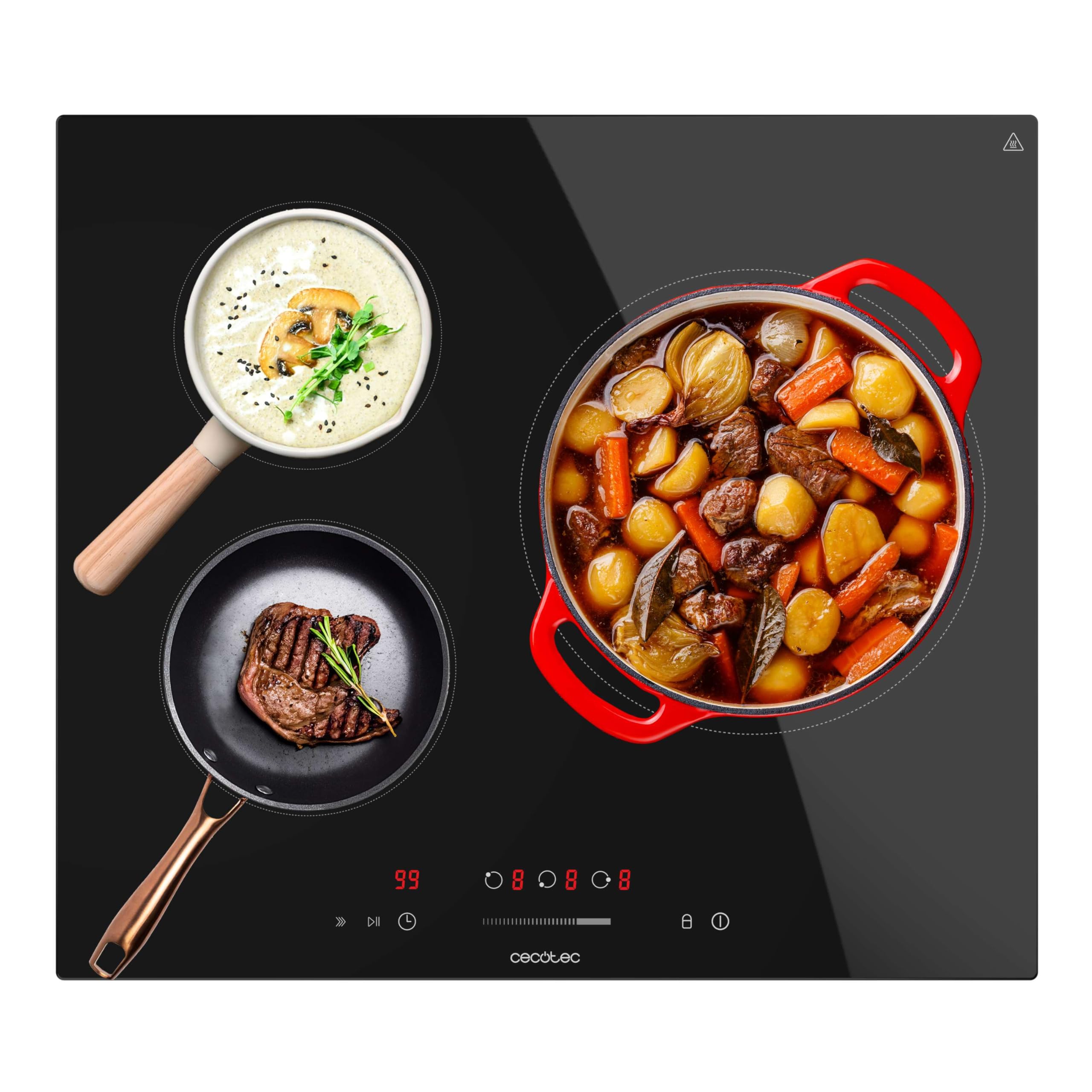 Cecotec Placa de Inducción Bolero Squad 3001, 6600W, 9 Niveles, Función de Refuerzo, Temporizador y Stop and Go, Control Táctil, Bloqueo para Niños, Calefacción de Bajo Consumo