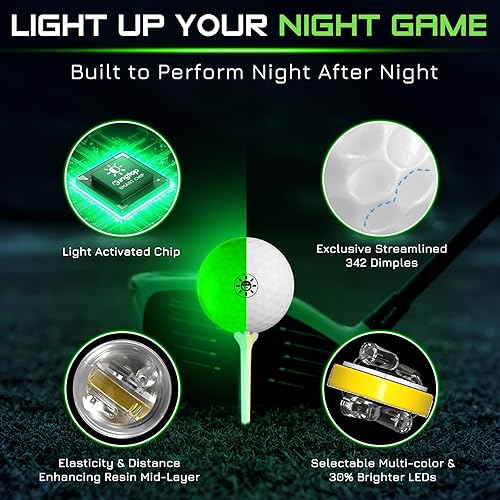 Miniatura 12 de KINGTOP Upgraded Glow in The Dark Golf Balls - Super Bright Light Up LED Golf Ball - with Glow Golf Tees and Storage Bag - Fun Night Golfing Gift