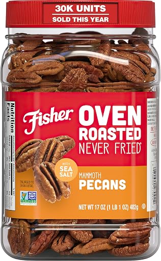 Fisher Oven Roasted Never Fried Mammoth Pecans, 17 Ounces (Pack of 1), Heart Healthy Snacks for Adults, Made with Sea Salt, No Added Oil or Artificial Ingredients , Gluten Free, Vegan Protein, Bulk
