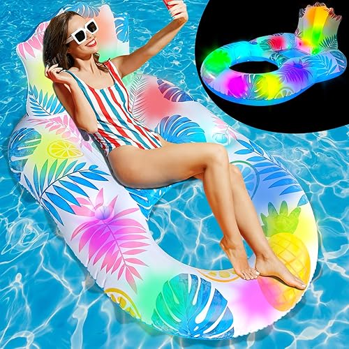 Flotador inflable de piscina para adultos Flotadores de piscina iluminados, flotadores para silla flotante con soporte para teléfono Sillas de