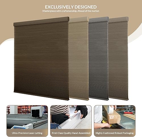 Miniatura 5 de Boolegon Persianas celulares sin cordón con patrón de lino, filtro de luz, para ventanas, diseño de panal de abeja, persianas de privacidad para