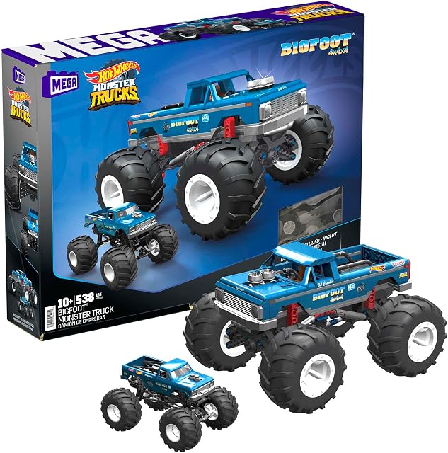MEGA Hot Wheels Bigfoot Monster Truck Zestaw konstrukcyjny z 538 elementami, autentycznymi detalami, funkcjami i niespodziankami, zestaw prezentowy dla kolekcjonerów, HHD20