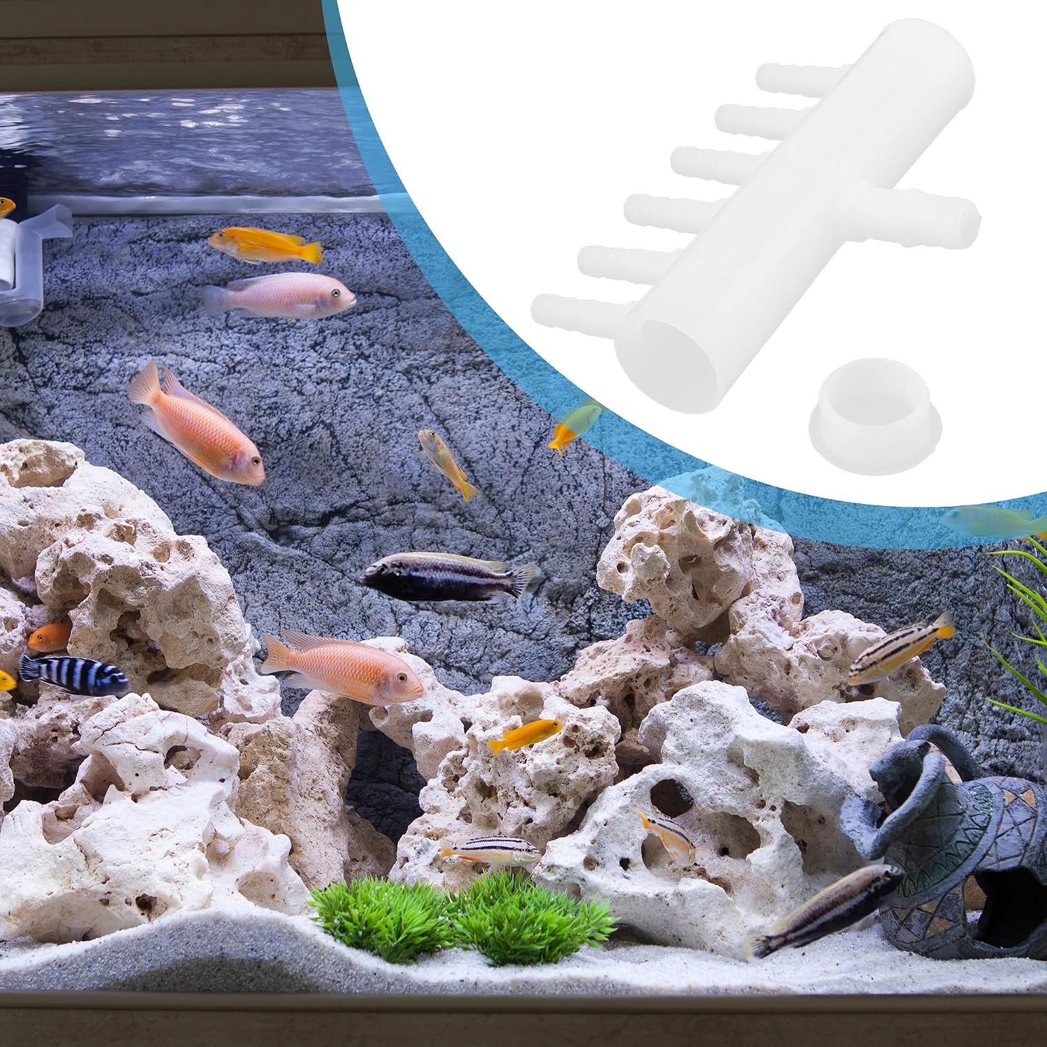 Air Control Valves, 6 Outlet Plastic Pond Pump Manifold Air Divider Valve for Aquarium Fish Tank, 0.22inch Dia (White)