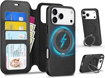 TUCCH Detachable Wallet Case Ring Stand for iPhone 17 Pro Max 6.9", Black
