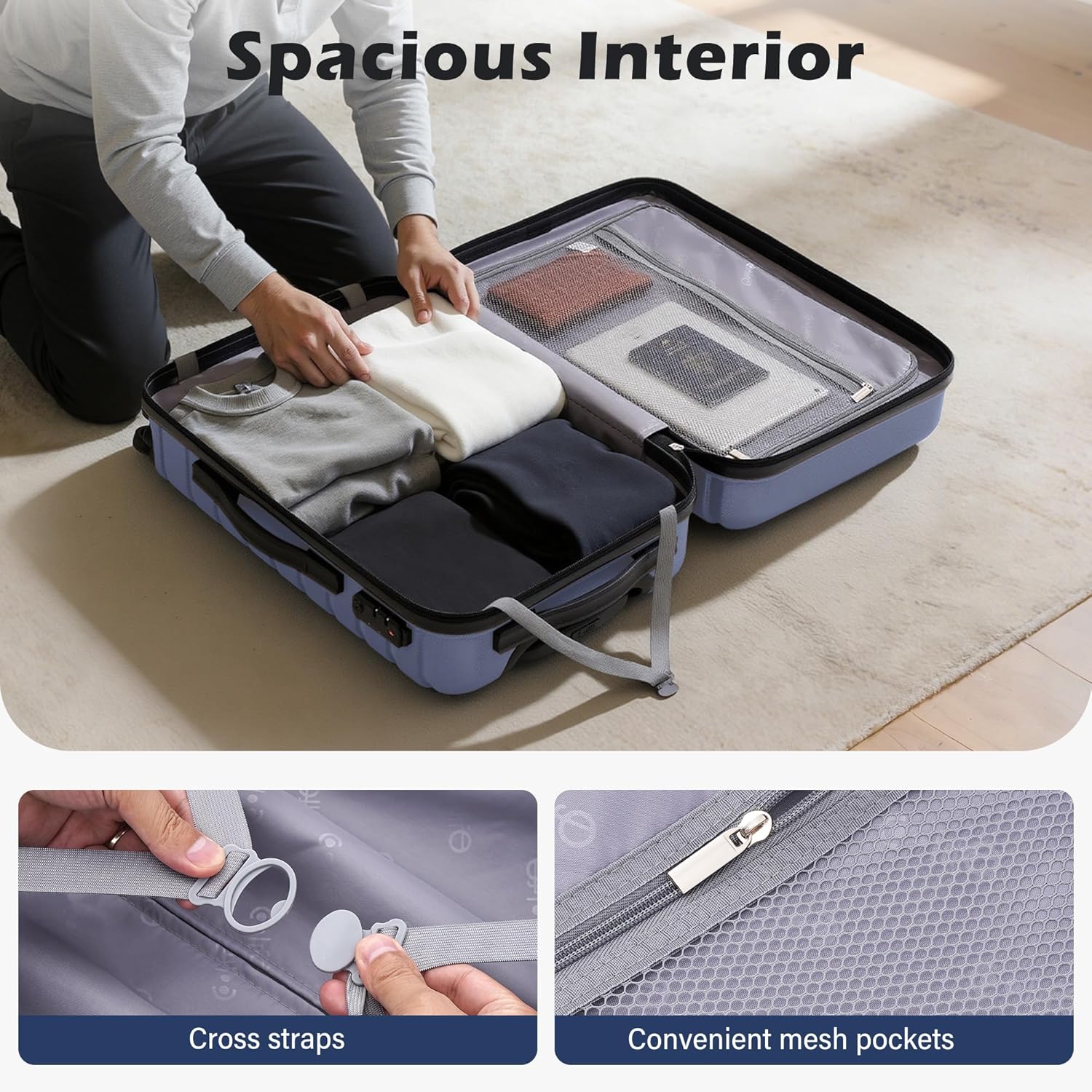 Coolife Luggage Sets, 3 Piece Hard Shell Suitcase Set with Spinner Wheels, Expandable Large Checked Luggage, Lightweight Rolling Carry On with TSA Lock Blue - Image 6