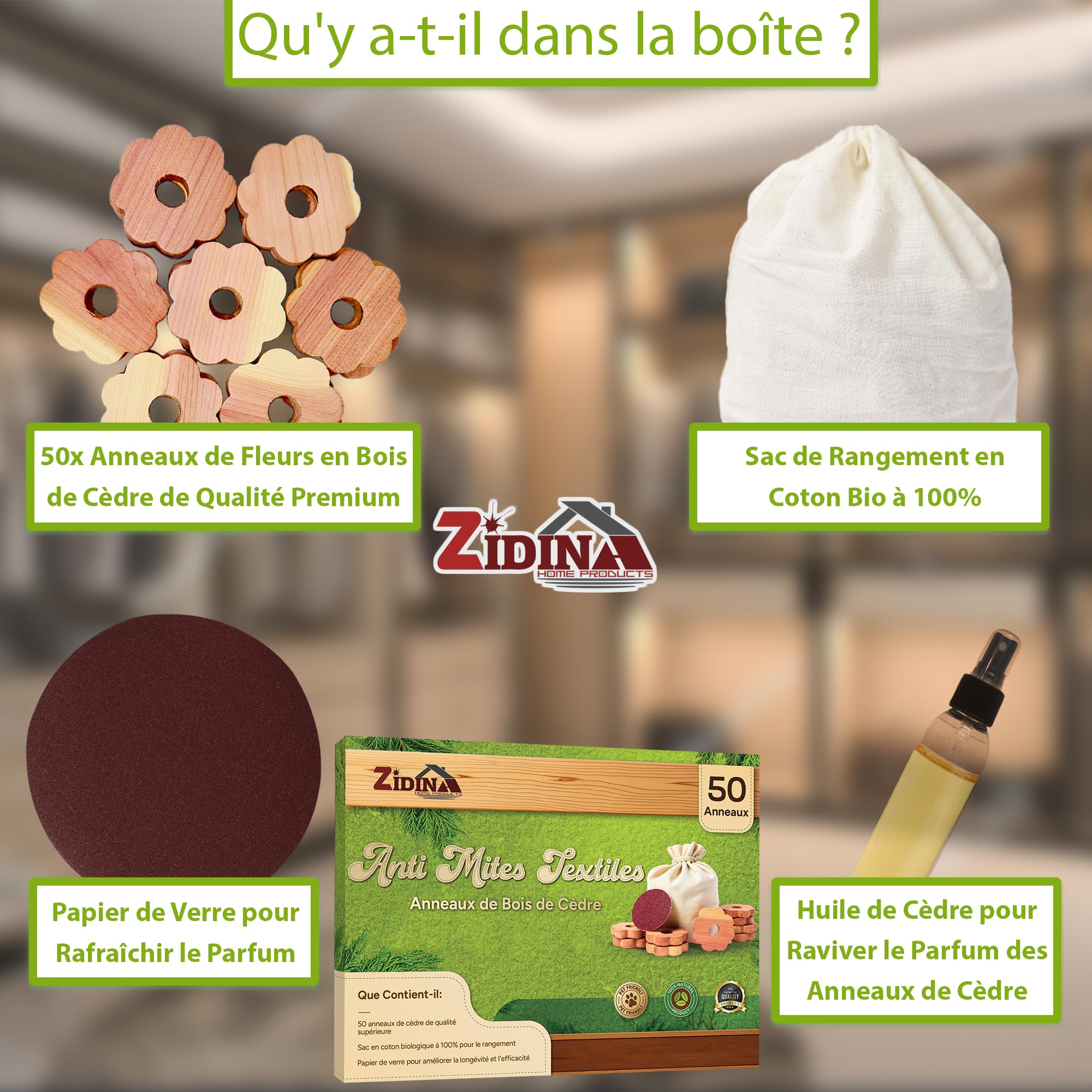 Anti Mites Textiles Pack de 50 Anneaux pour Vêtements avec Huile de Cèdre 4,5 ml