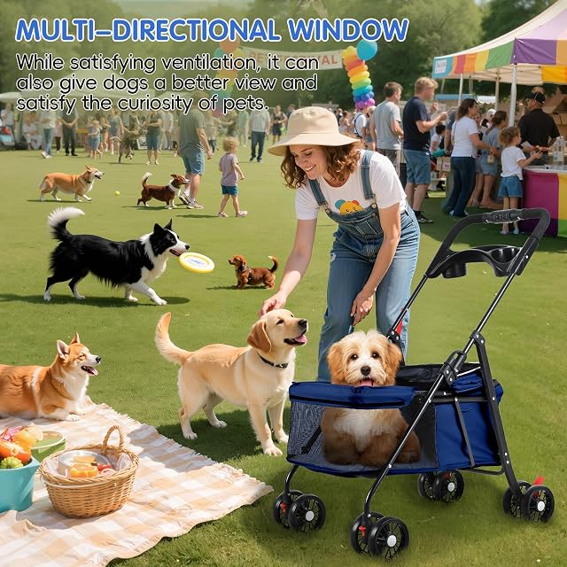 Foto 4 de 8 de Cochecito para mascotas para perros y gatos, 4 ruedas, portátil, plegable, con soporte para tazas