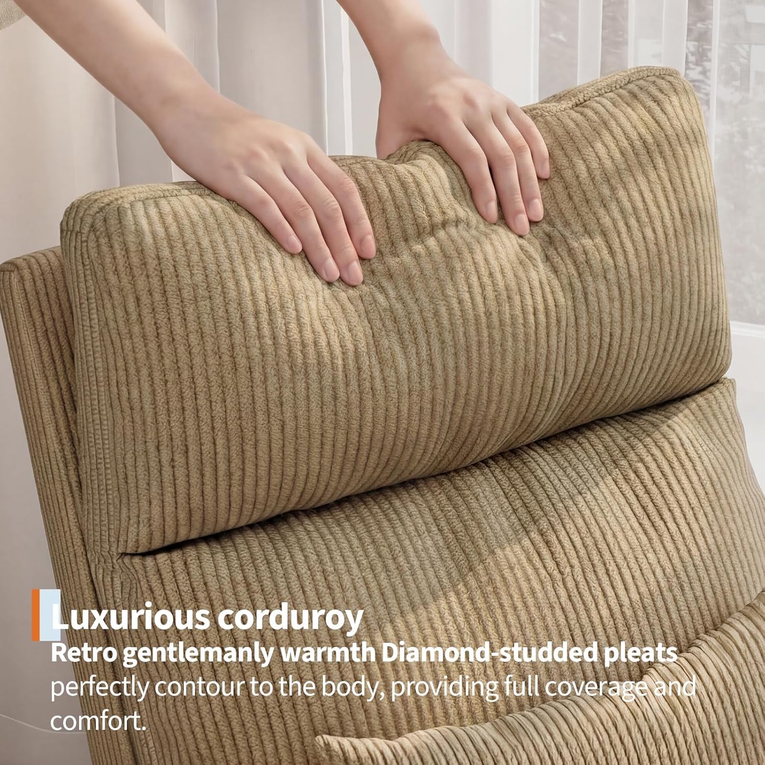 CABIHOME Corduroy Rocking Chair, 115 * 100 * 68 cm Polyester, Glider Rocker with Side Pockets & Pillow, for Living Room, Bedroom, Apartment & Nursery