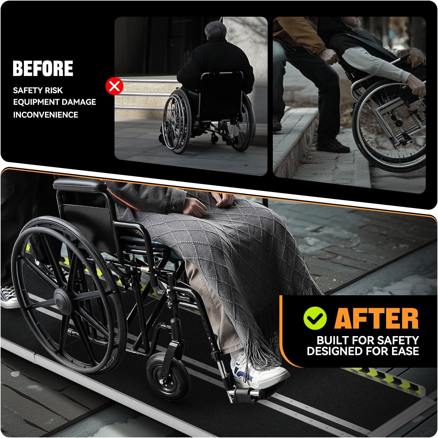 Auto Dynasty Wheelchair Ramp 10FT, Portable Folding Aluminum Wheel Chair Threshold Ramps for Home Steps Doorways, 800Lbs Capacity, 29Inch Width, Metallic/Black