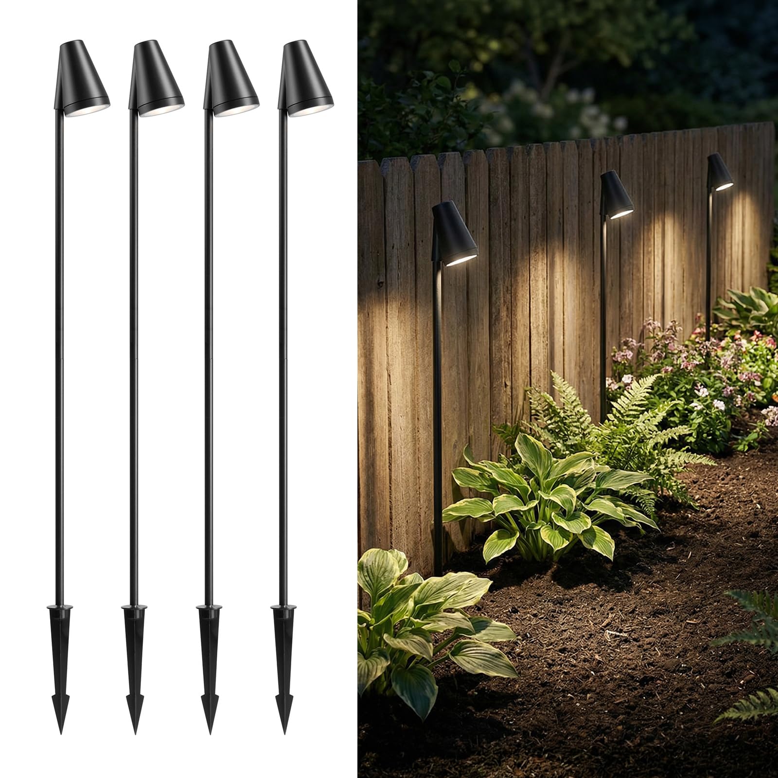 Auraglow Mains Powered Outdoor Garden Spike Light, IP65 Tall GU10 Spotlight for Paths, Driveways, Borders and Flowerbeds, Black (Cool White Bulb Included, 4 Pack)