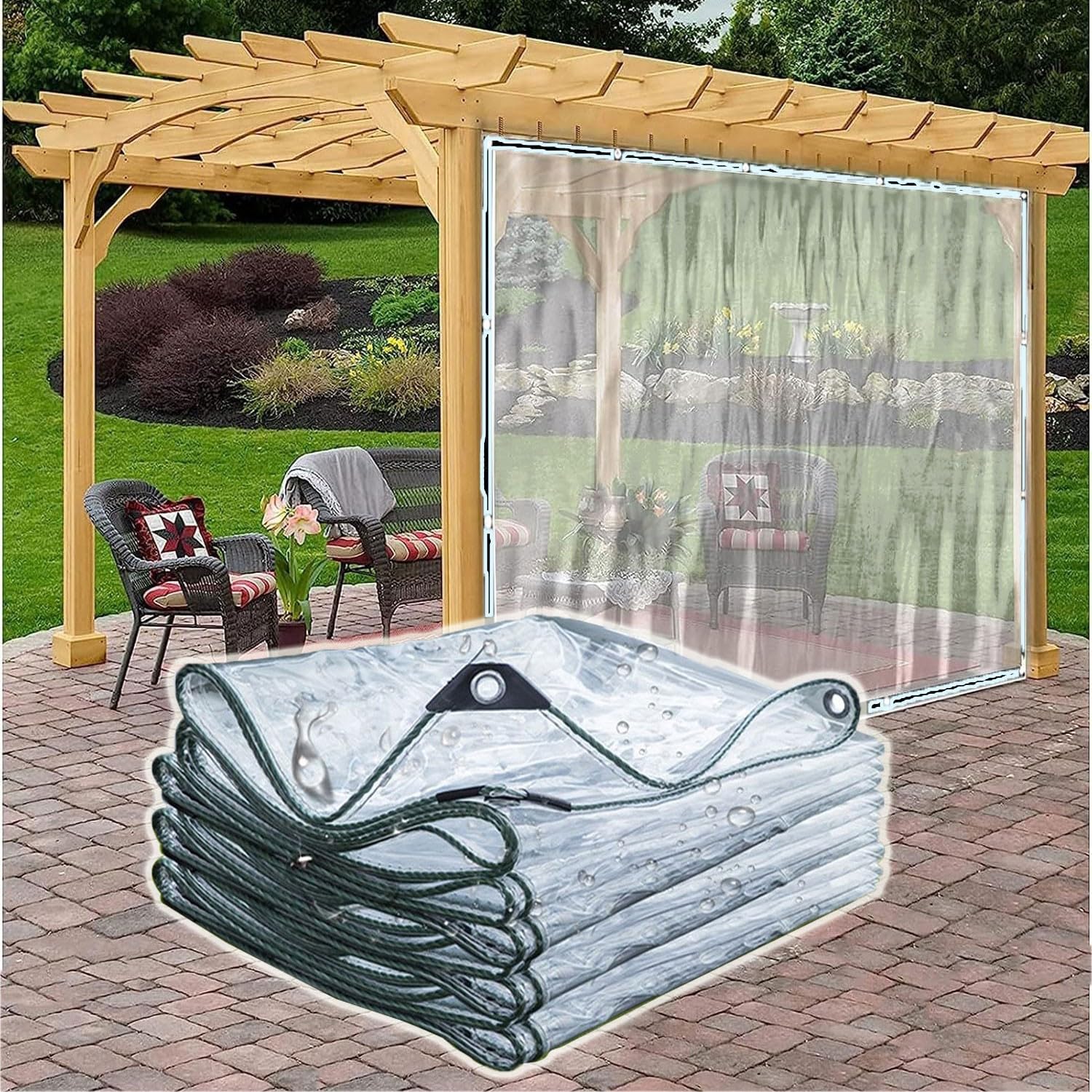 Lona impermeable transparente con ojal, 2 x 2,5 m, 0,35 mm, grosor multifunción, PVC, protección para piscina, jardín, coche, muebles, incluye cuerda y bridas