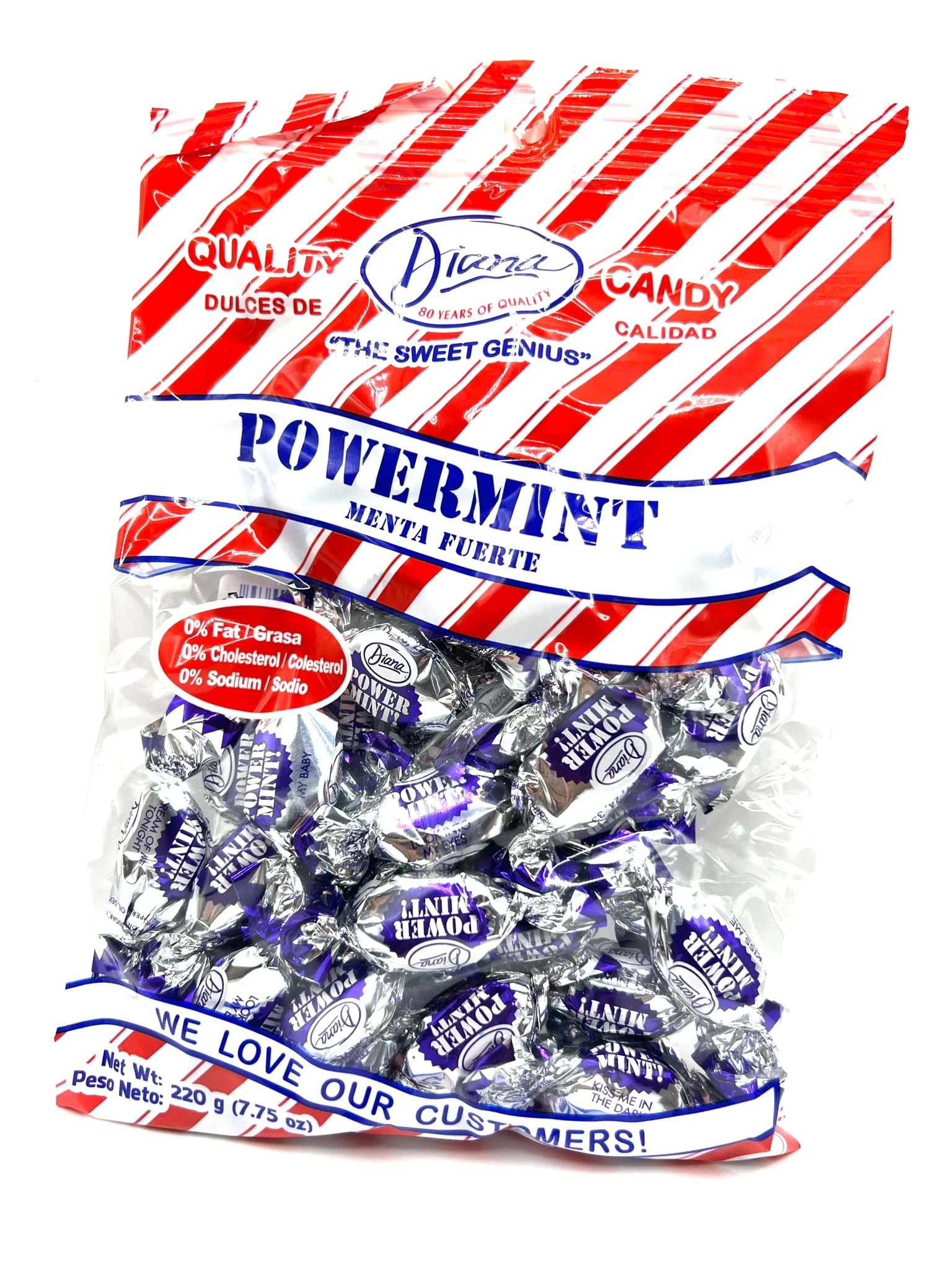 Diana Power Mint - Powerful Breath Mints Individually Wrapped - 220g Hard Candy Pouch