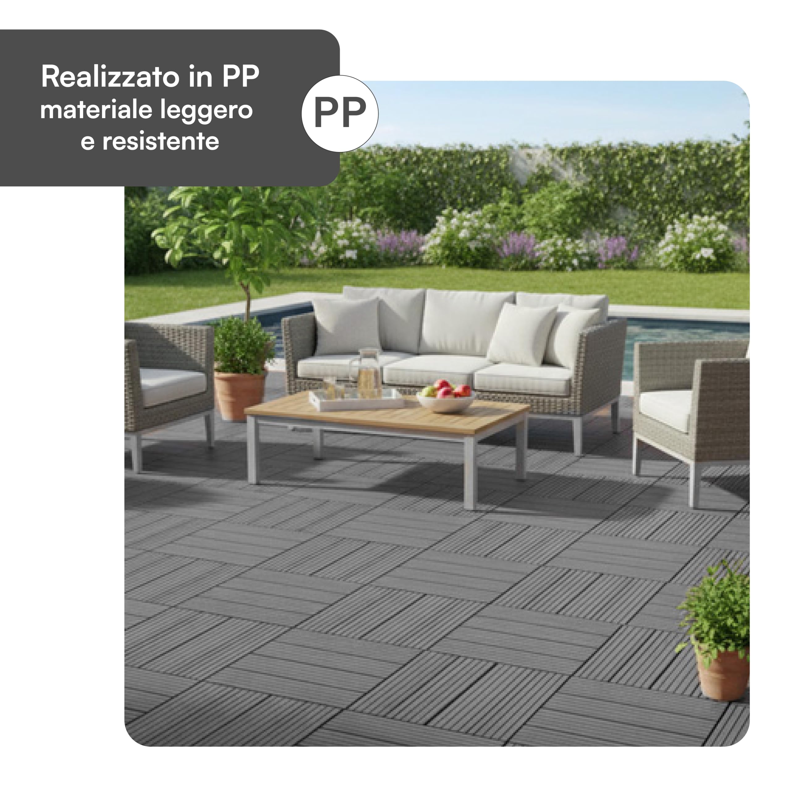 Baroni Home Piastrelle per Esterno a Incastro in PP, Set 40 Pezzi, Pavimentazione Modulare Resistente agli Agenti Atmosferici, per Giardino, Terrazzo, Balcone e Patio, 29x29x2 cm (Grigio)