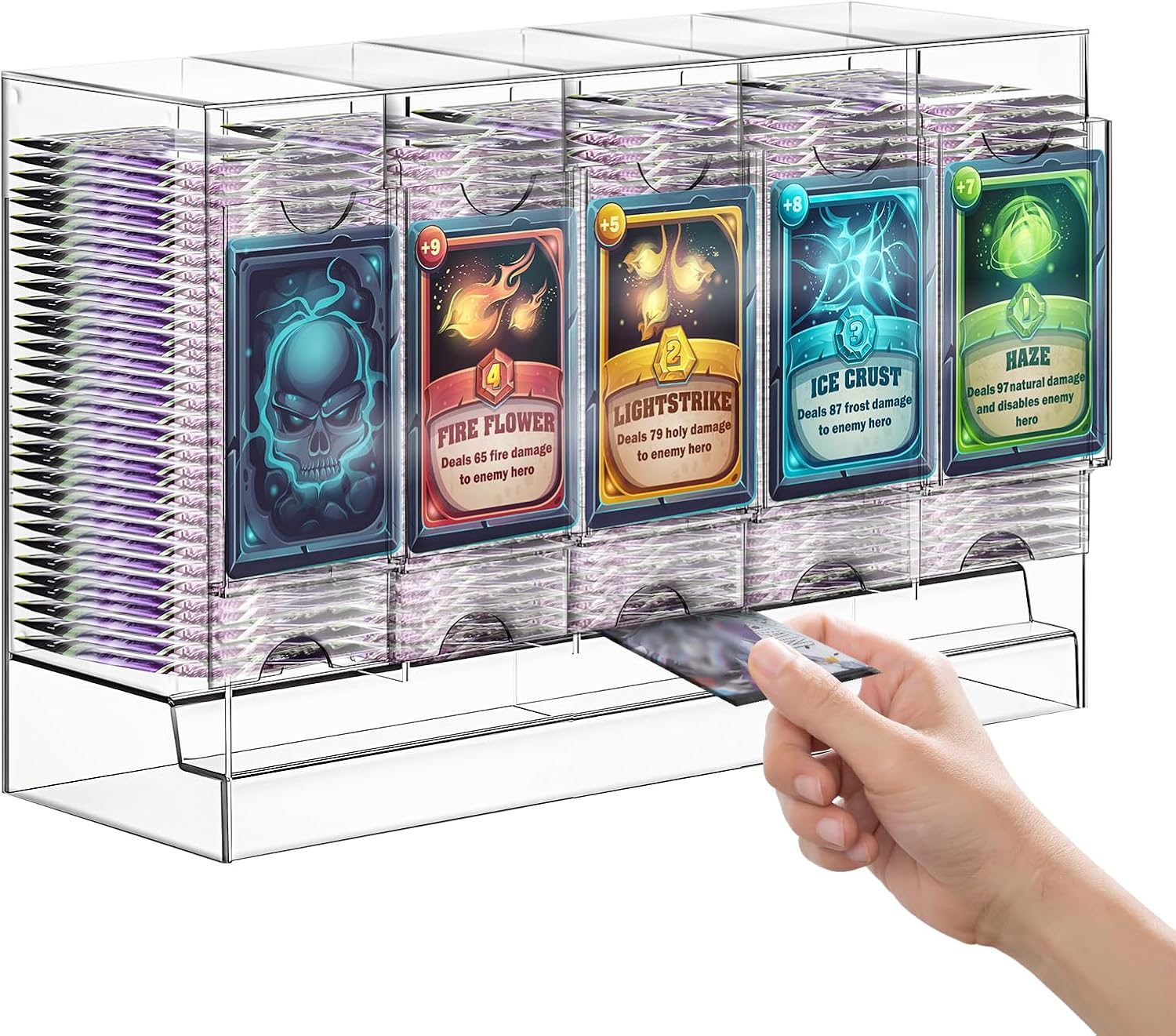 5-Slot Booster Pack Dispenser with Black Base - Fits 200 Booster Packs for Dispensing - Compatible with TCG Trading Card Boosters and Sports Card Boosters - 4mm Acrylic Stackable