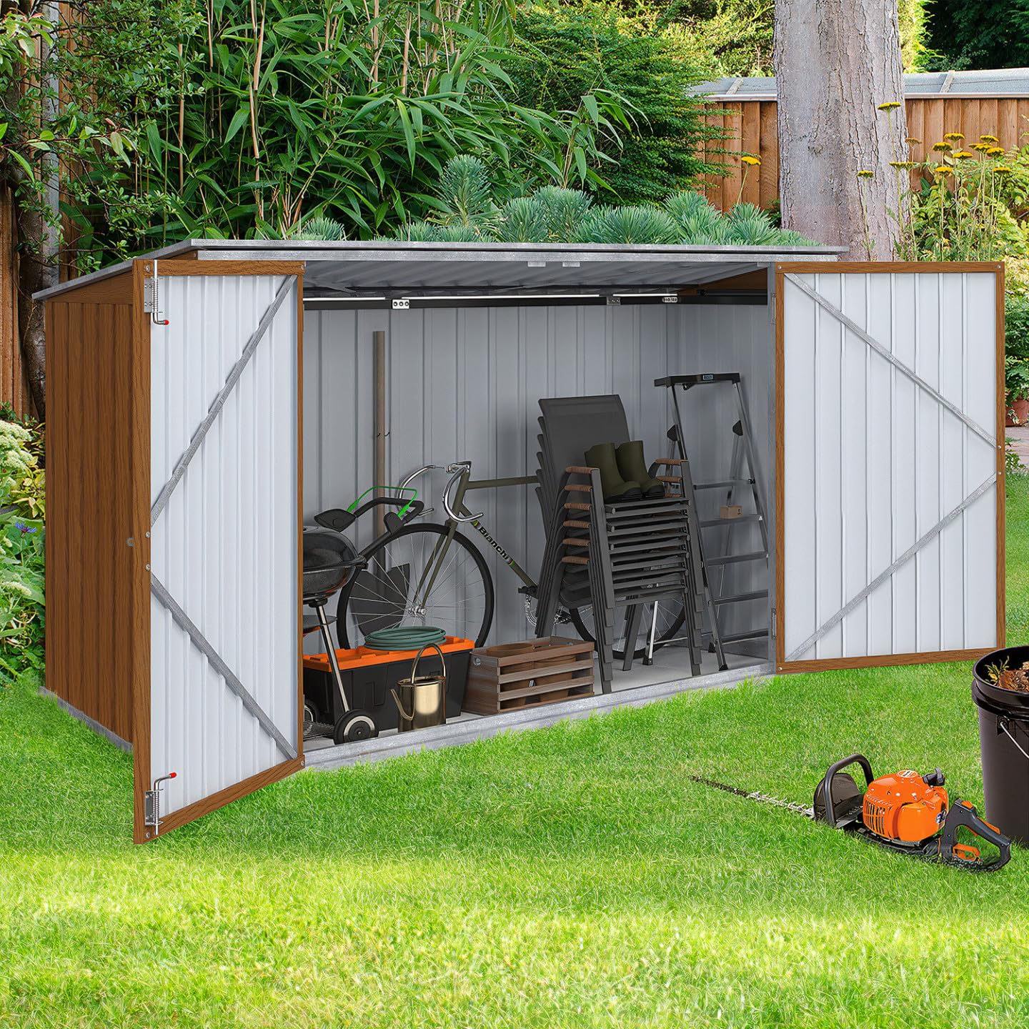 IDMarket - Abri de Jardin en métal Effet Bois verrouillable Multi-Rangement