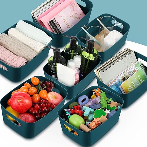 Miniatura 4 de 21 cestas de almacenamiento de plástico para despensa con asa, cestas de almacenamiento de organización de varios colores para cocina, baño,
