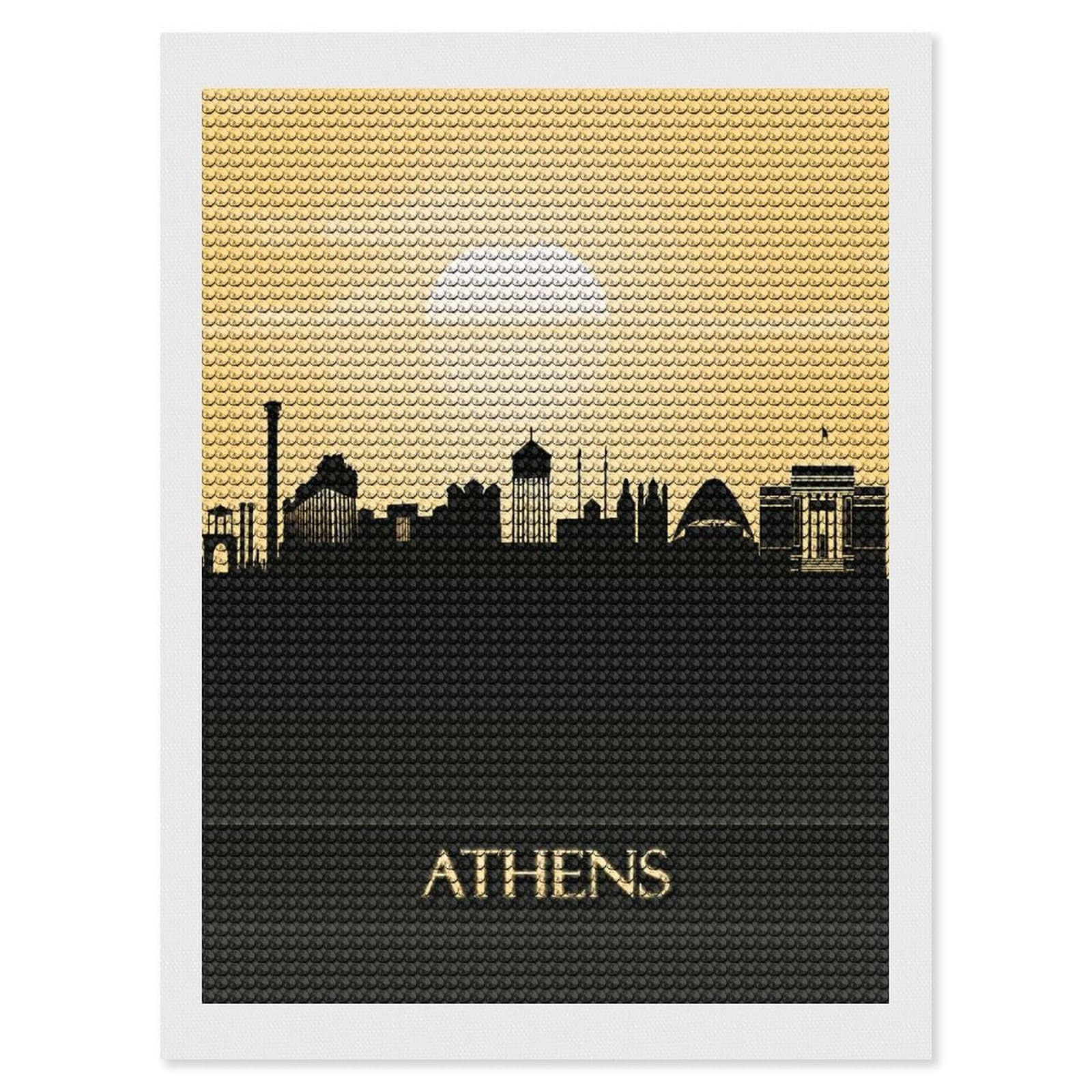 Junmoney Athens City Skyline DIY Diamond Art Canvas Kit 12"x16", Farmhouse Decor, Vintage Style Decor, Handmade Wall Decor, Canvas Picture