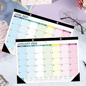 ZTX Desk Calendar 2026-2027 Calendar Wall Calendars 2026-2027-18 Month Planner Big 17"x12" Jan.2026-Jun.2027 Clear Plastic Cover for Home Office School Colorful