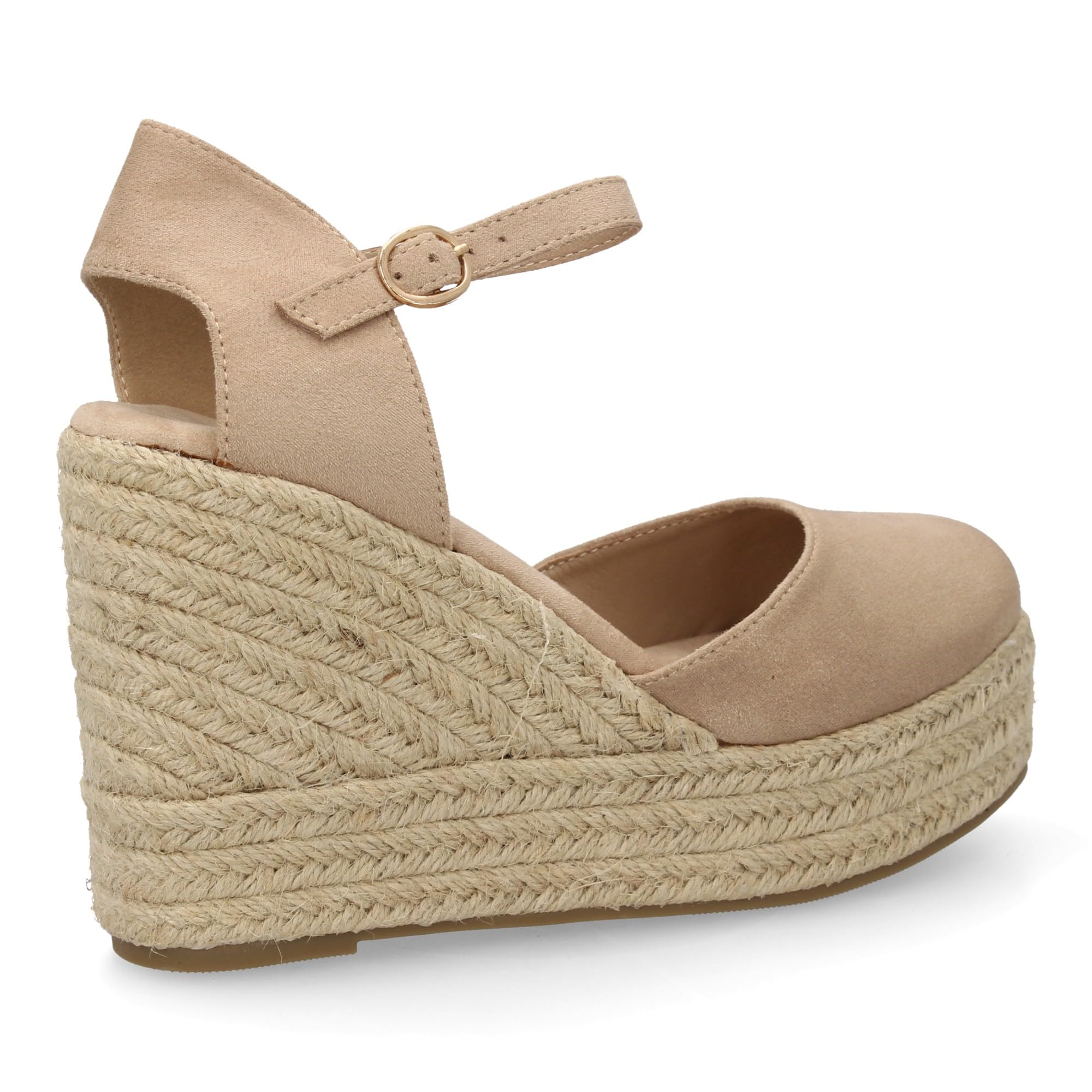shoes&blues.es Alpargata de Mujer con Cuna y Plataforma, Punta y Talon Cerrados, Cierre de Hebilla en el Tobillo, Monocolor, Cuna de Yute Trenzado Ligera y Comoda para la Temporada Verano.