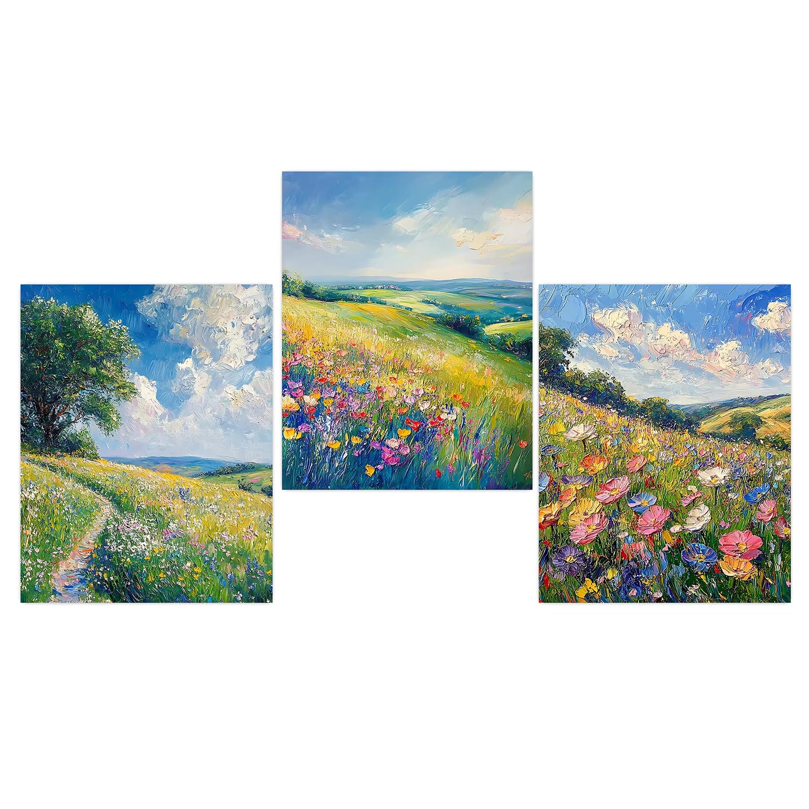 AEFOUU Landscape Wall Art, Wildflower Meadow Canvas Painting, Plant Spring Field Painting Poster Print for Living Room Decor(30x42cm/12x17in/Frameless)