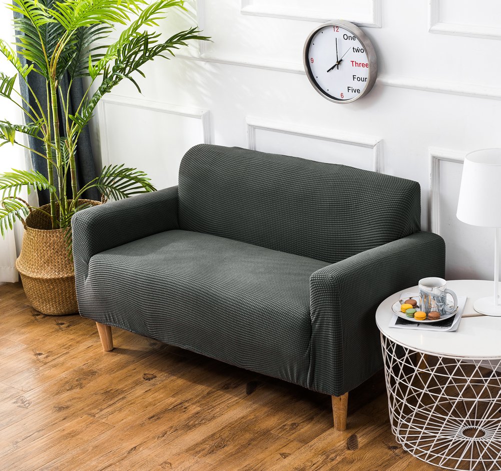 Grube pokrowce na sofę 1 2-3-4-osobowa żakardowa sofa pokrowiec antypoślizgowy łatwe dopasowanie dziewiarski poliester spandex tkanina stretch wszystkie pory roku ochraniacz na kanapę (2-osobowa: 140-185 cm, szary zielony)